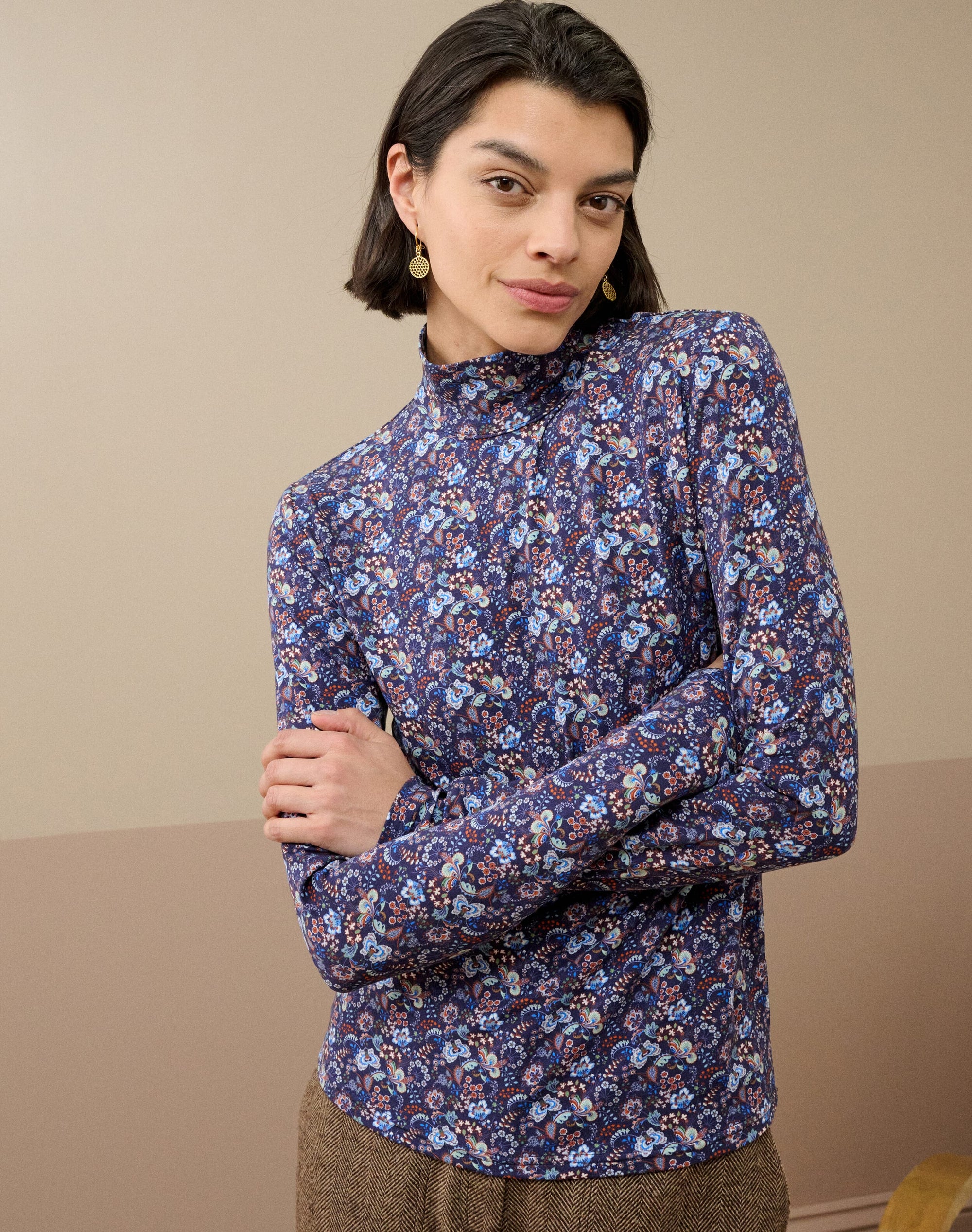 Liberty Print Jersey Polo Neck