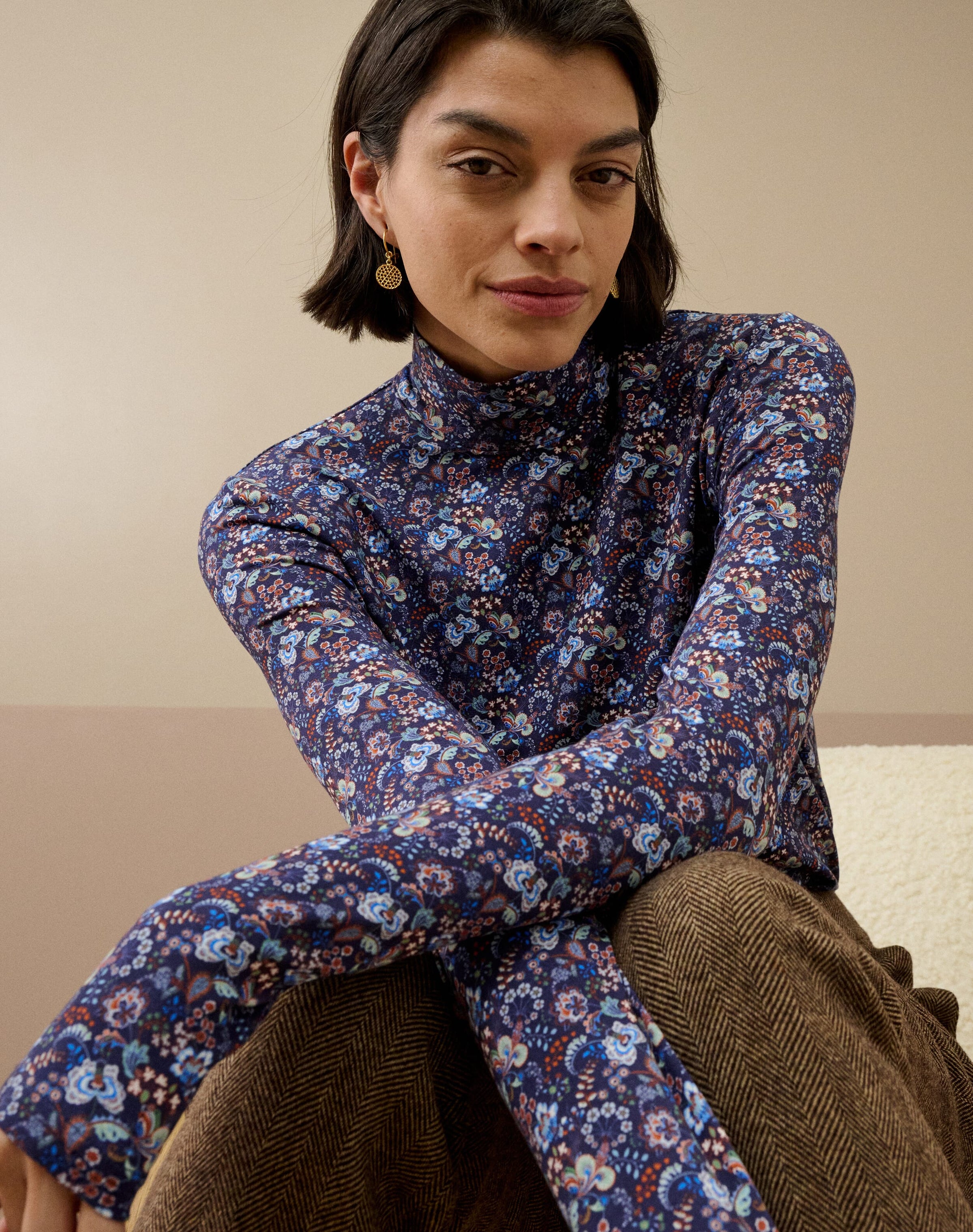 Liberty Print Jersey Polo Neck