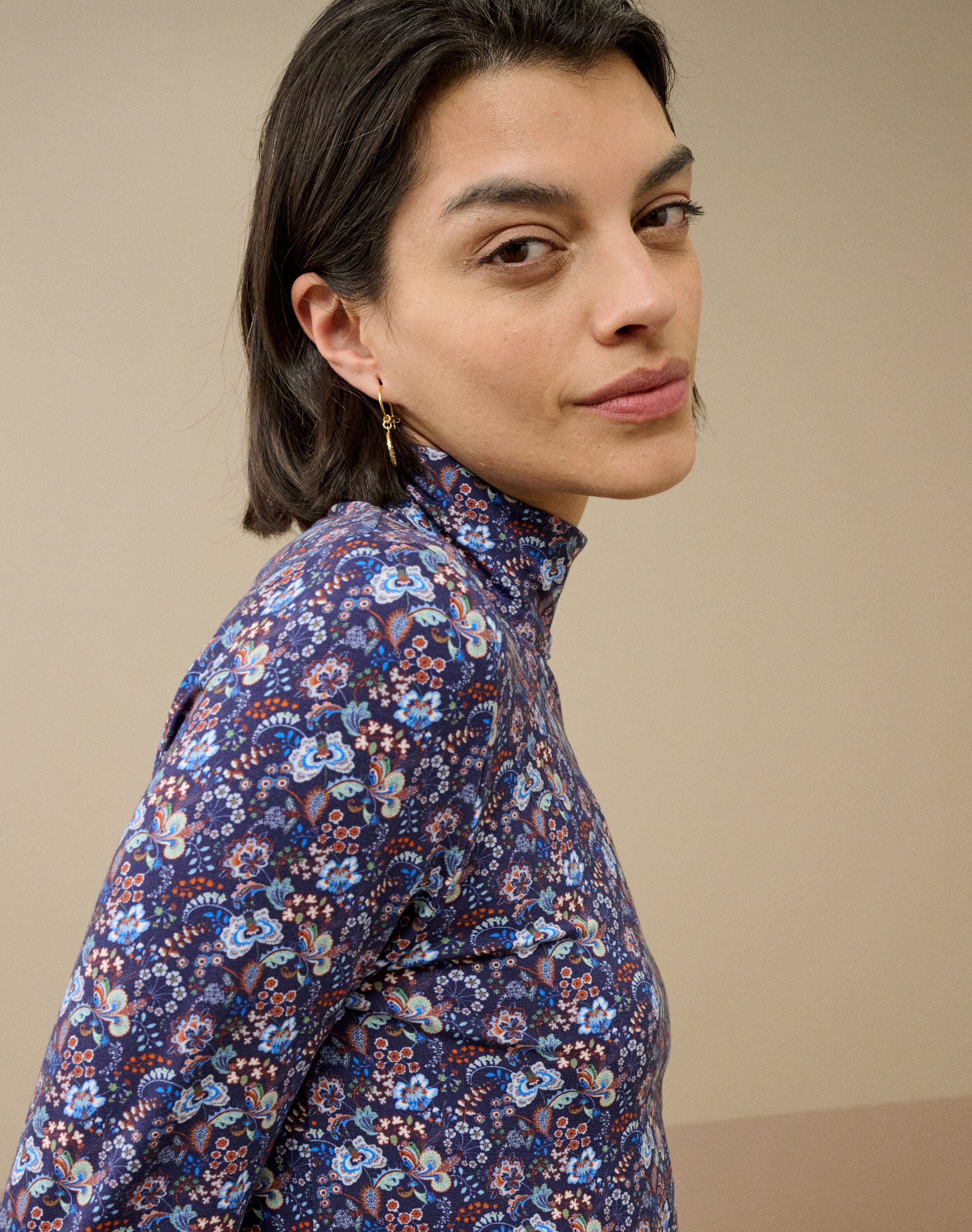 Liberty Print Jersey Polo Neck