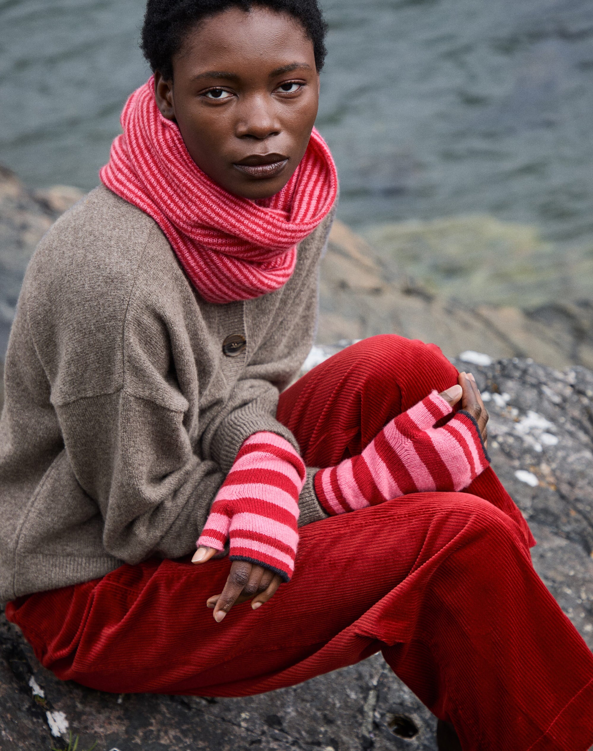 Cashmere Gauzy Stripe Snood