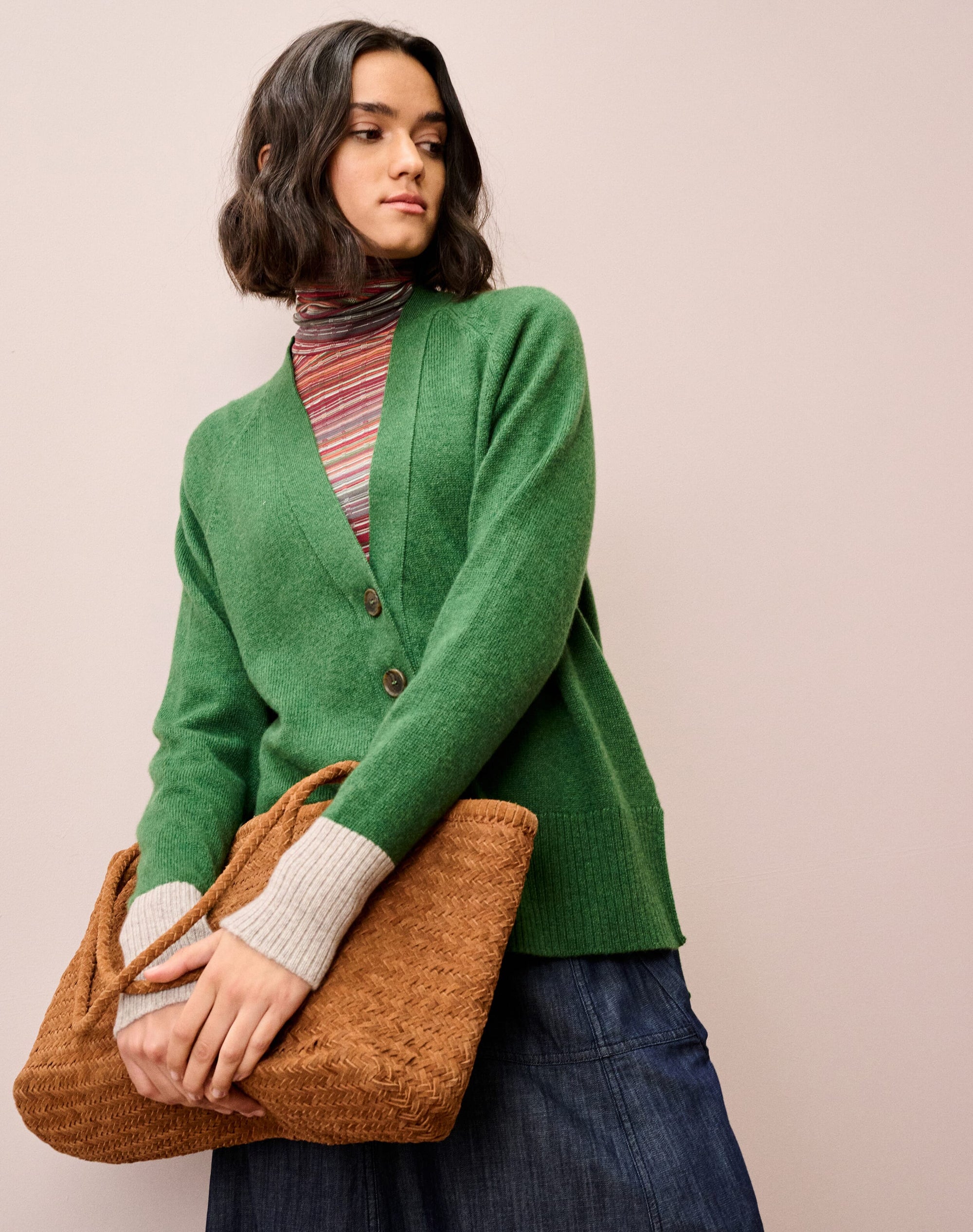 Cashmere Contrast Cuff Cardigan