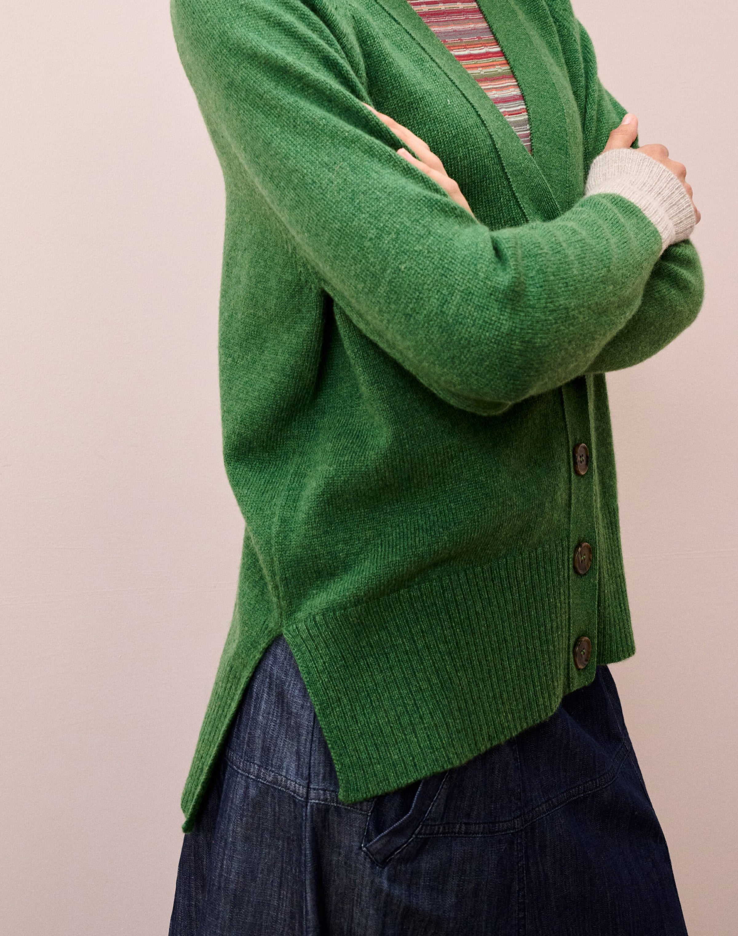 Cashmere Contrast Cuff Cardigan