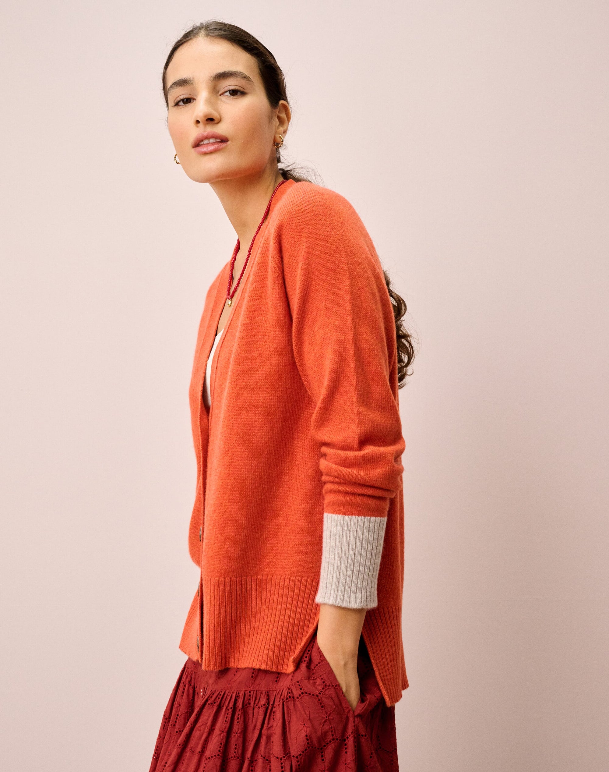Cashmere Contrast Cuff Cardigan