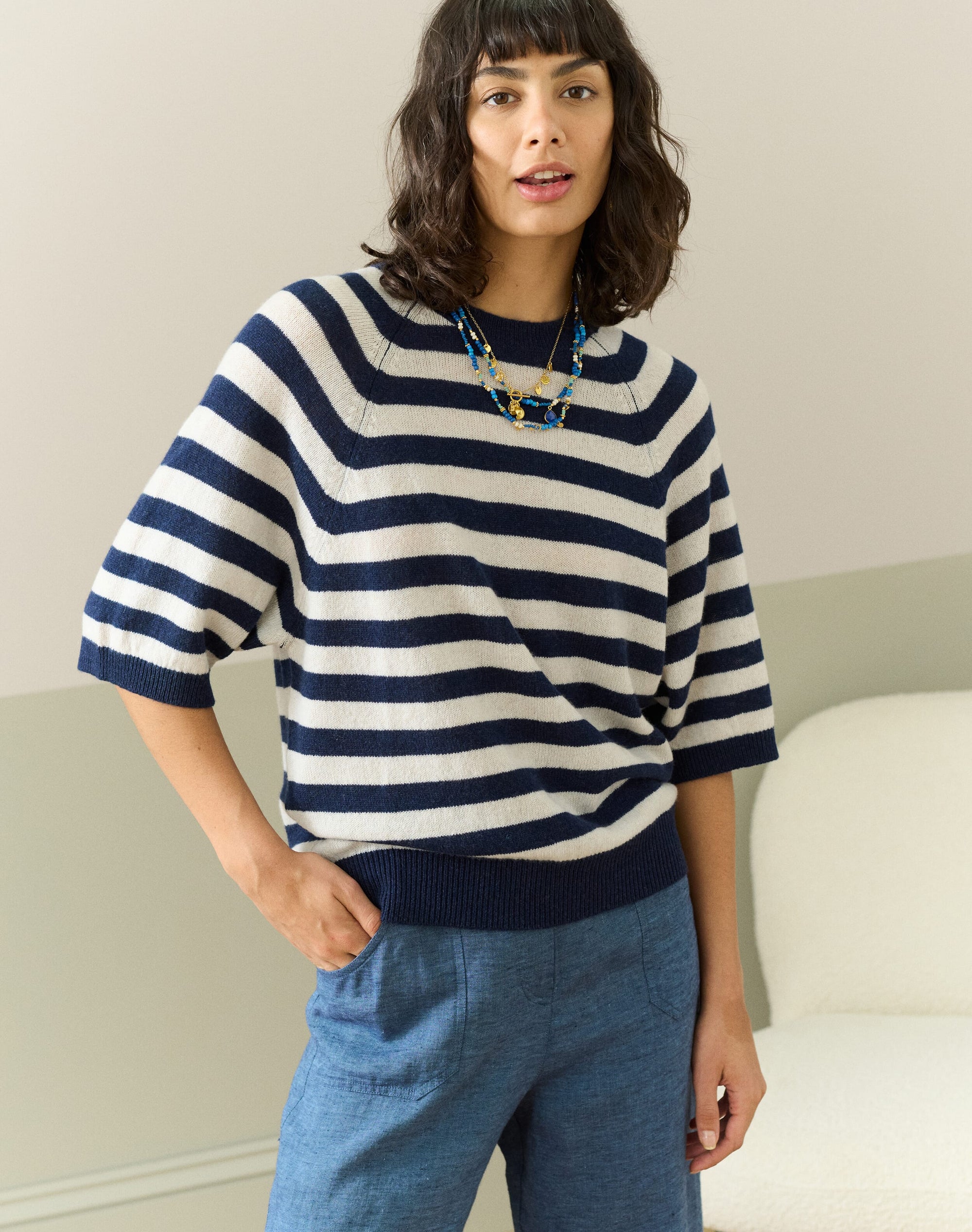Cashmere Slouchy Breton T-Shirt