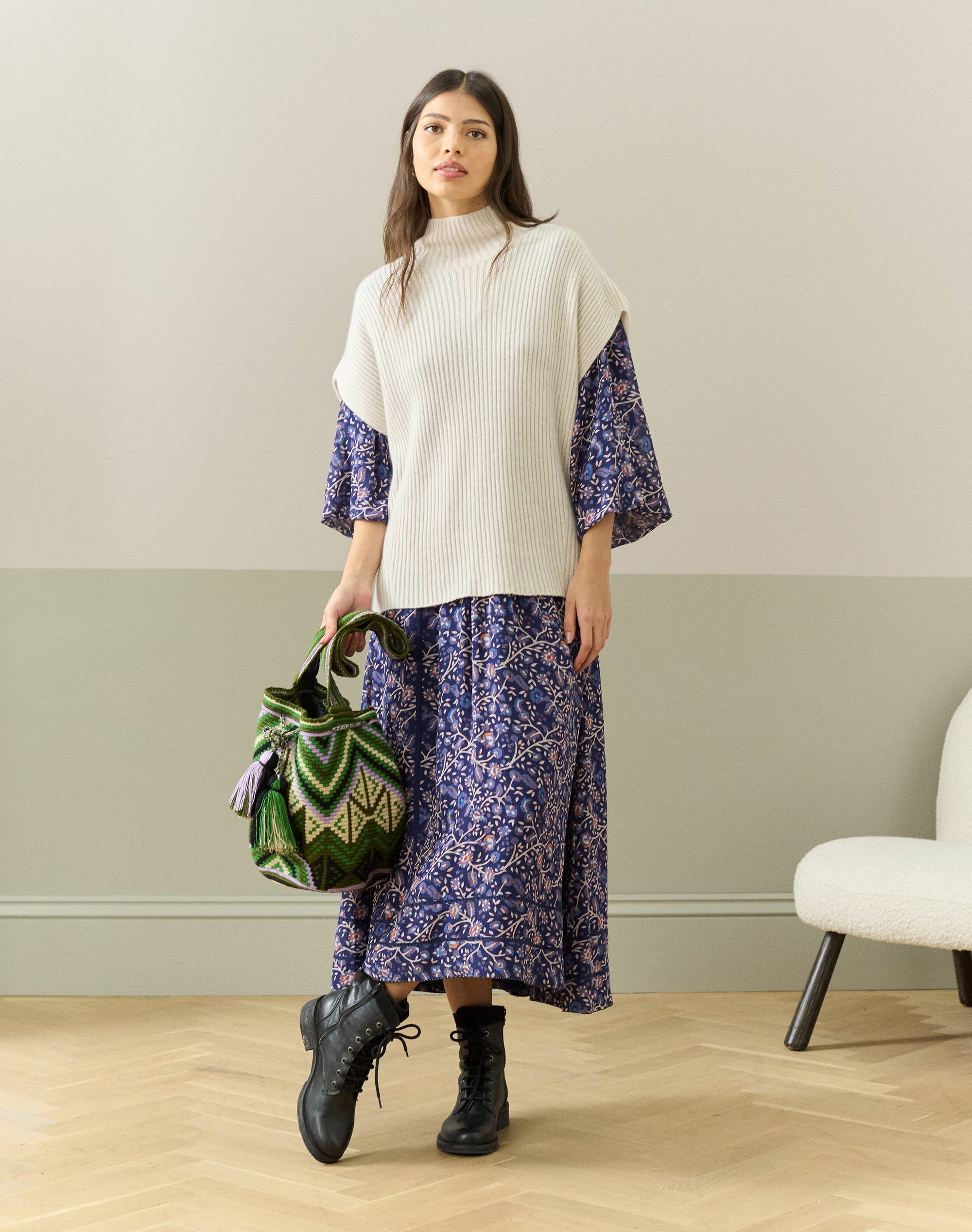 Cashmere Ribbed Poncho