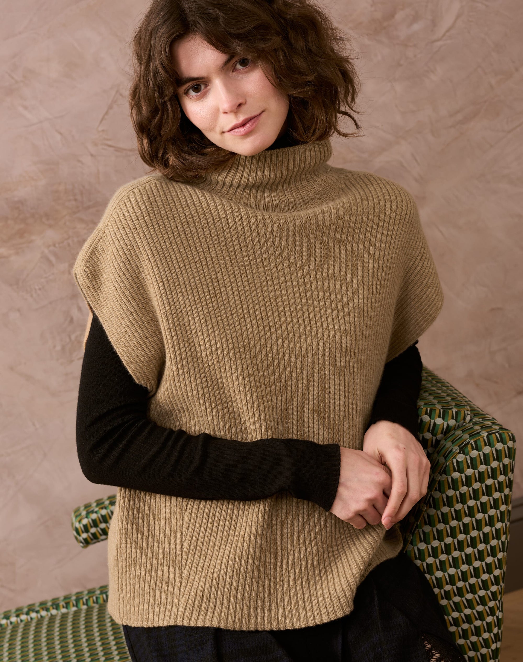 Cashmere Ribbed Poncho