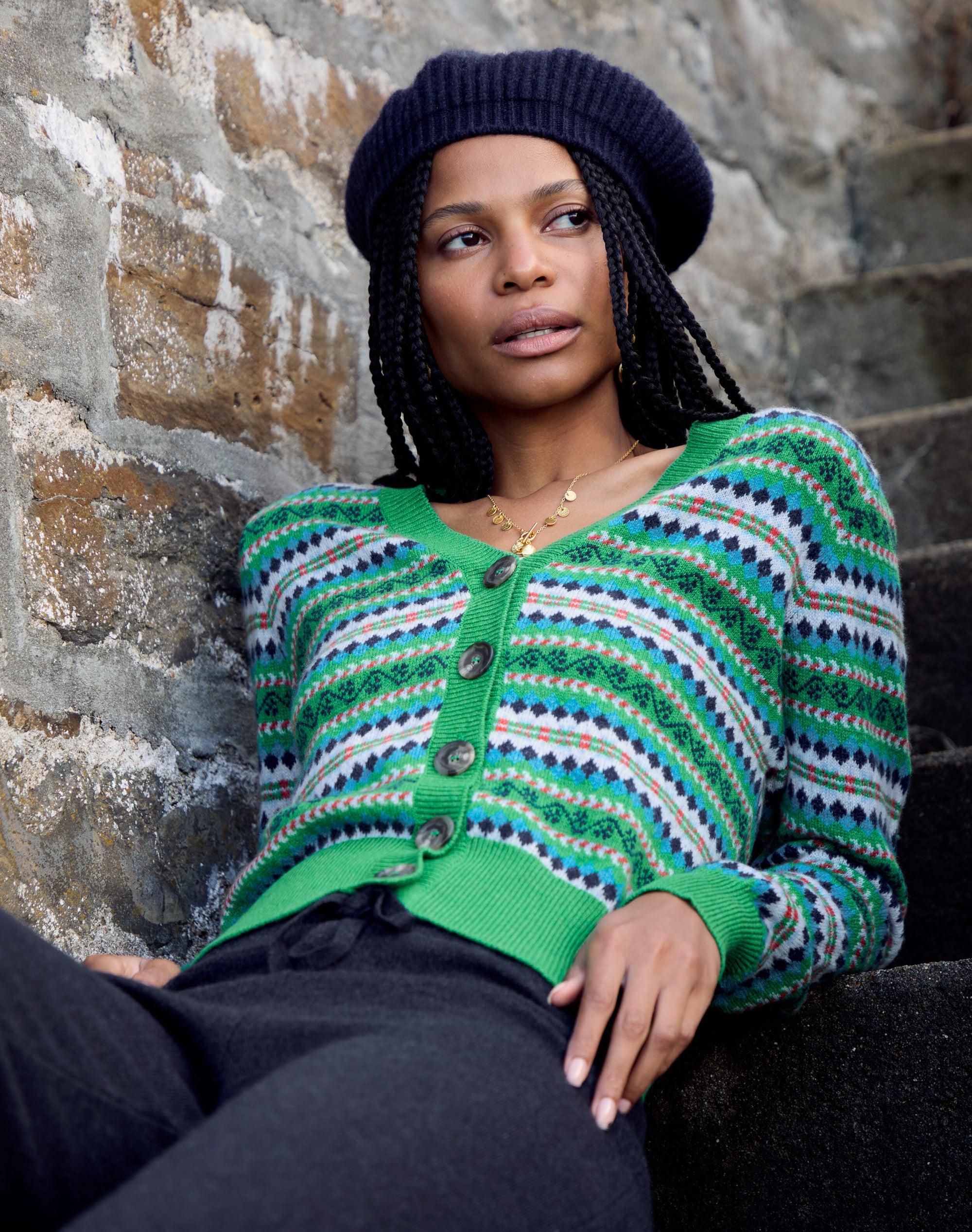 Cashmere Fair Isle V Neck Cardigan