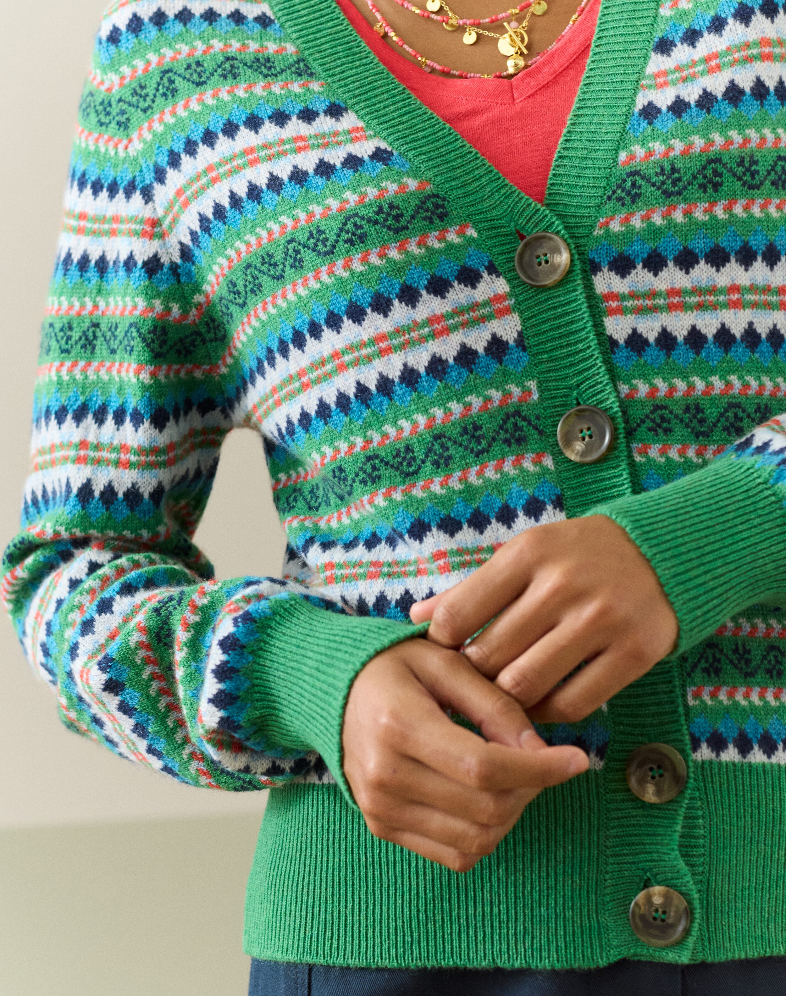 Cashmere Fair Isle V Neck Cardigan