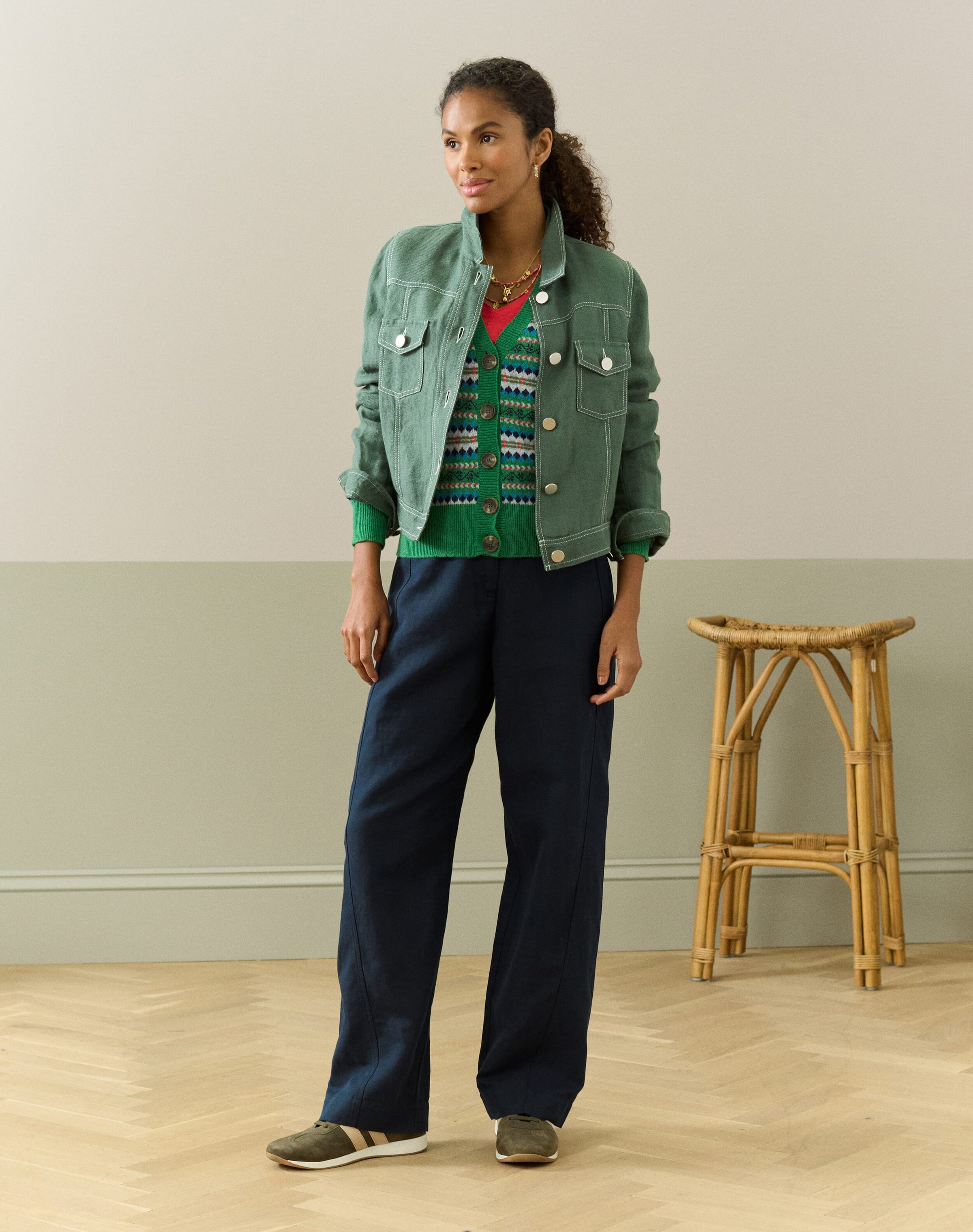 Cashmere Fair Isle V Neck Cardigan