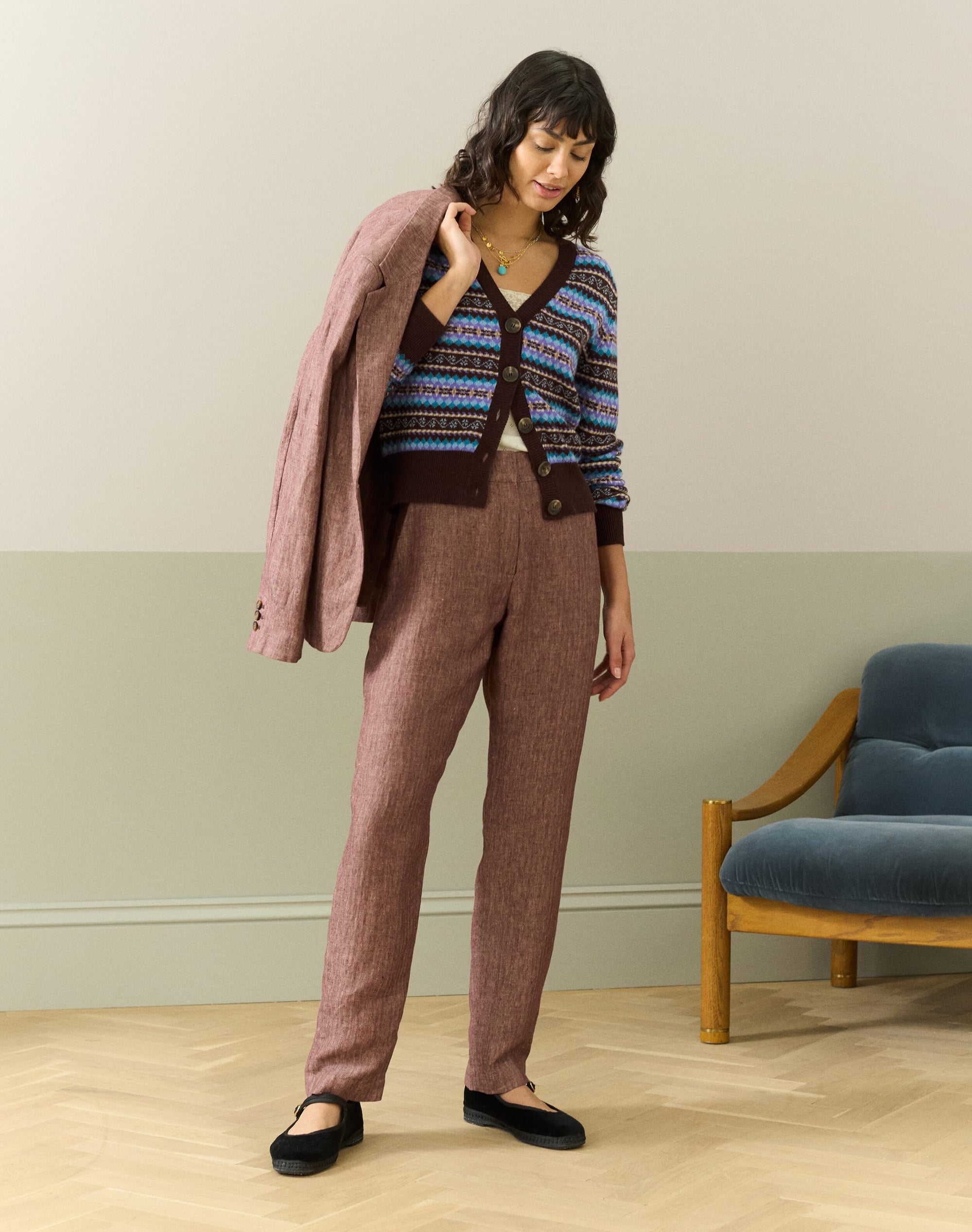 Cashmere Fair Isle V Neck Cardigan