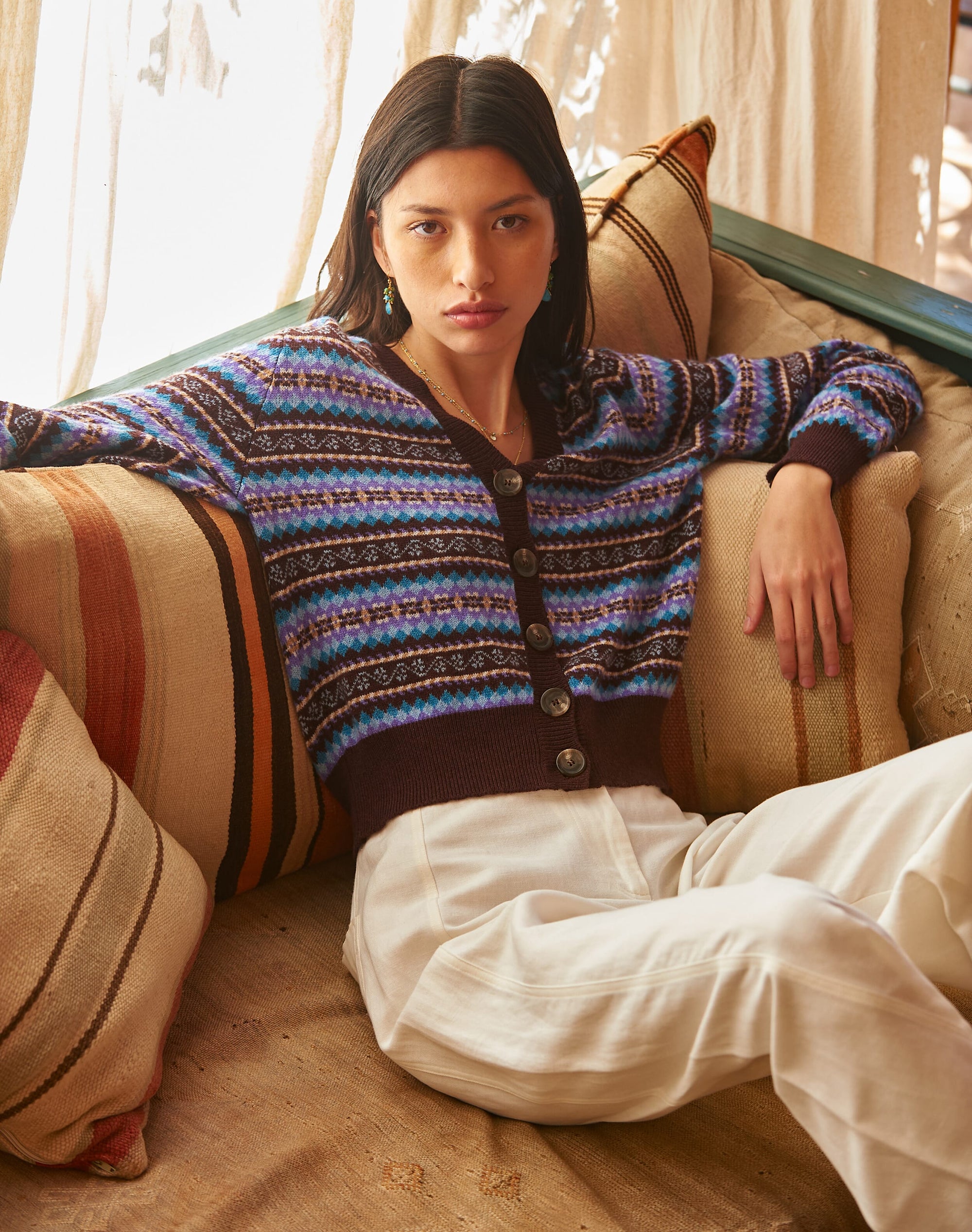 Cashmere Fair Isle V Neck Cardigan