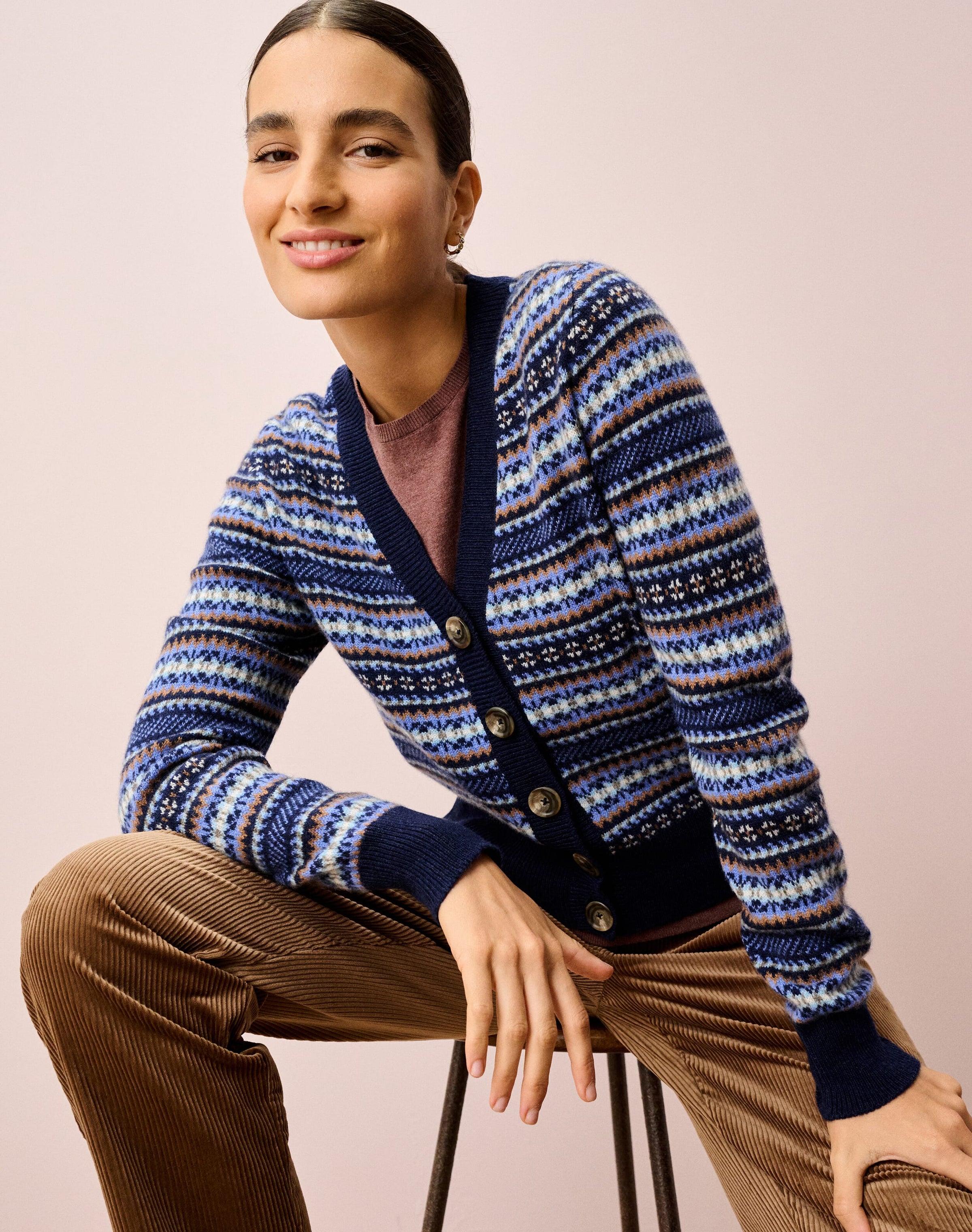 Cashmere Fair Isle V Neck Cardigan