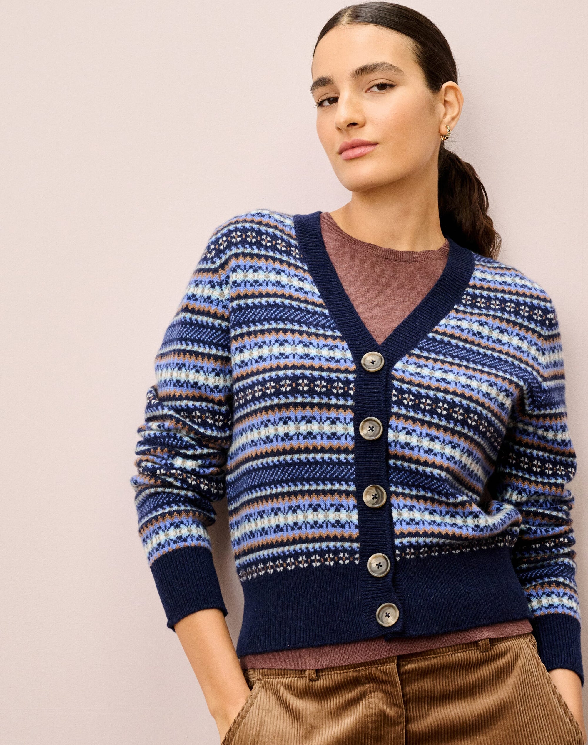 Cashmere Fair Isle V Neck Cardigan