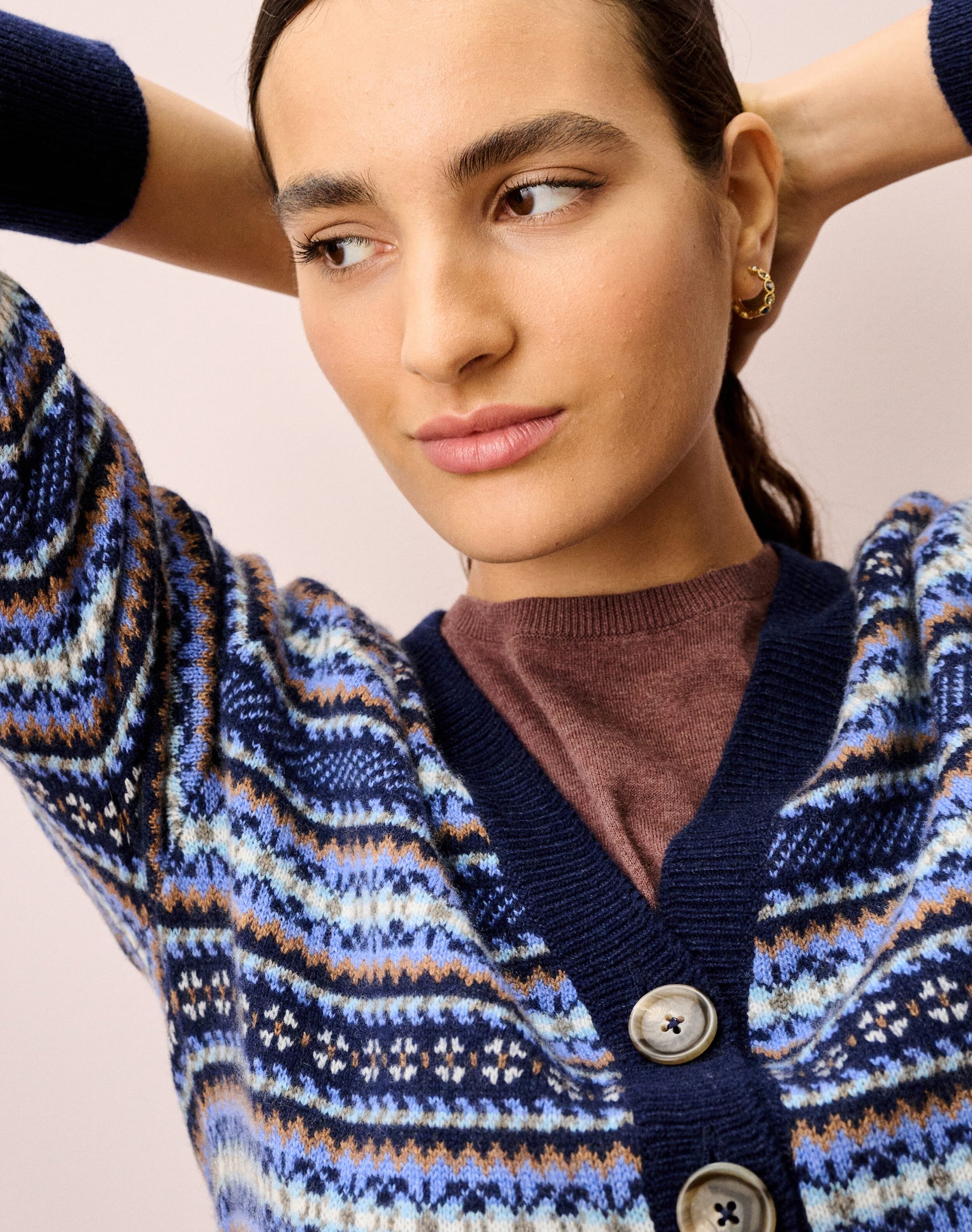 Cashmere Fair Isle V Neck Cardigan