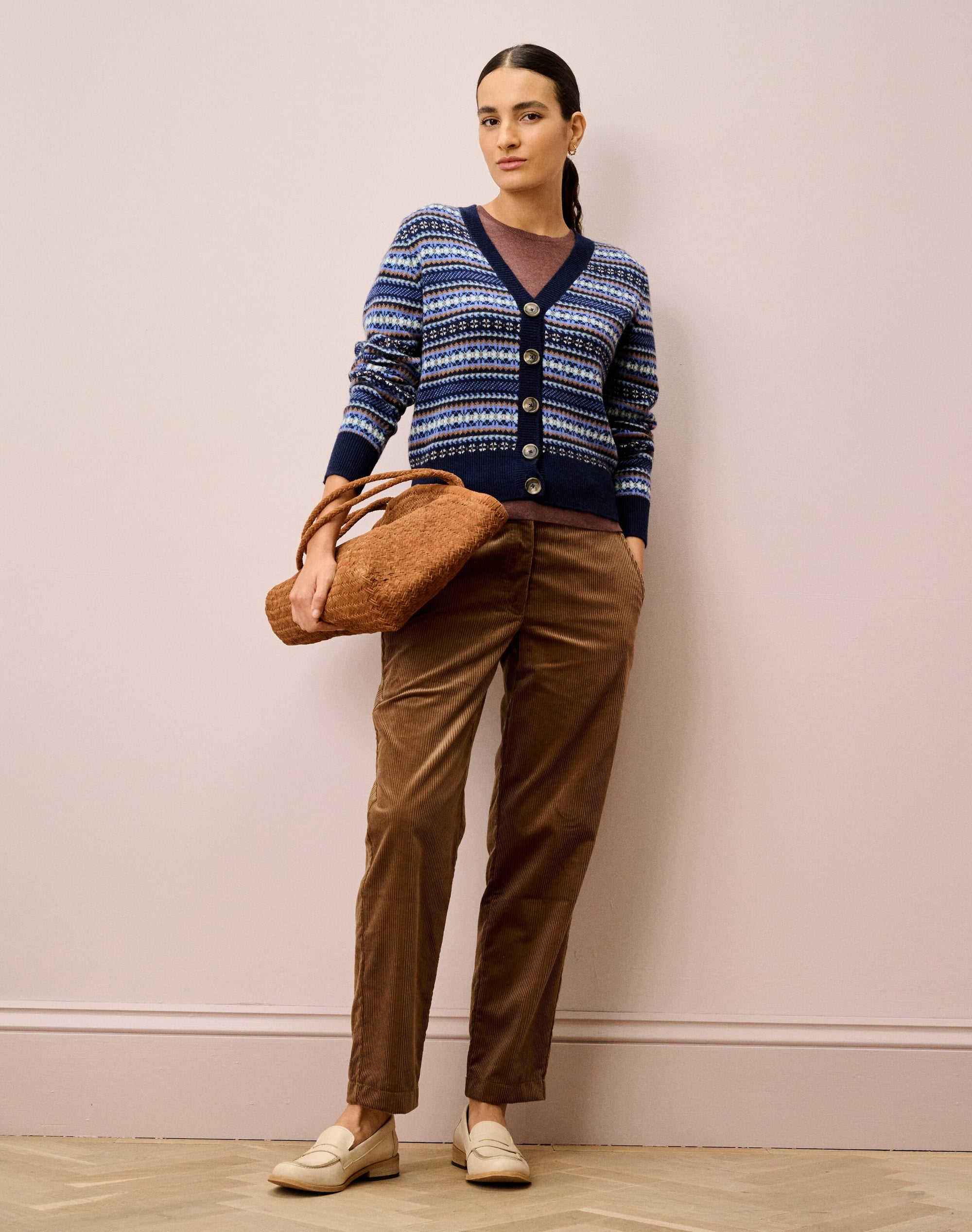 Cashmere Fair Isle V Neck Cardigan
