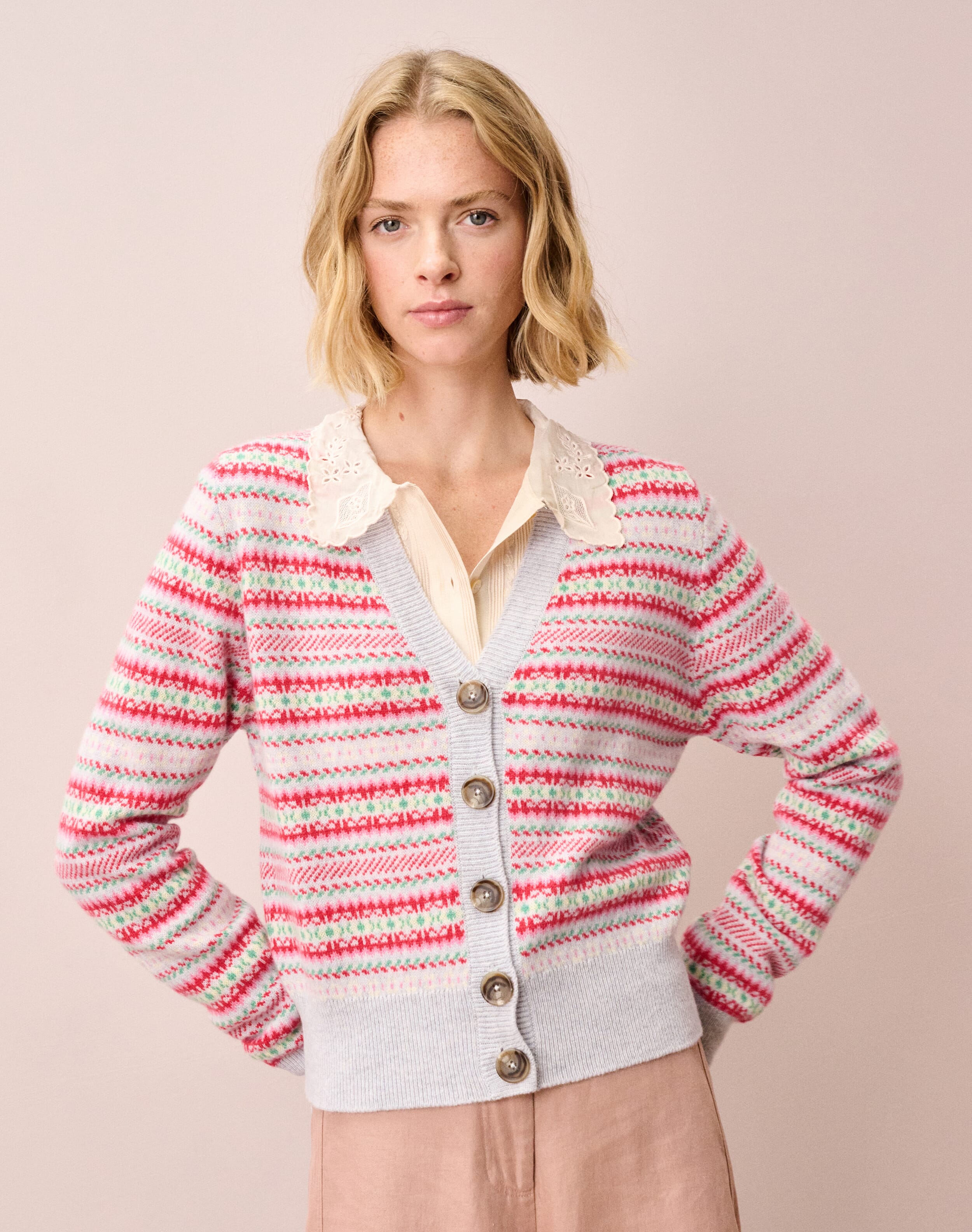 Cashmere Fair Isle V Neck Cardigan