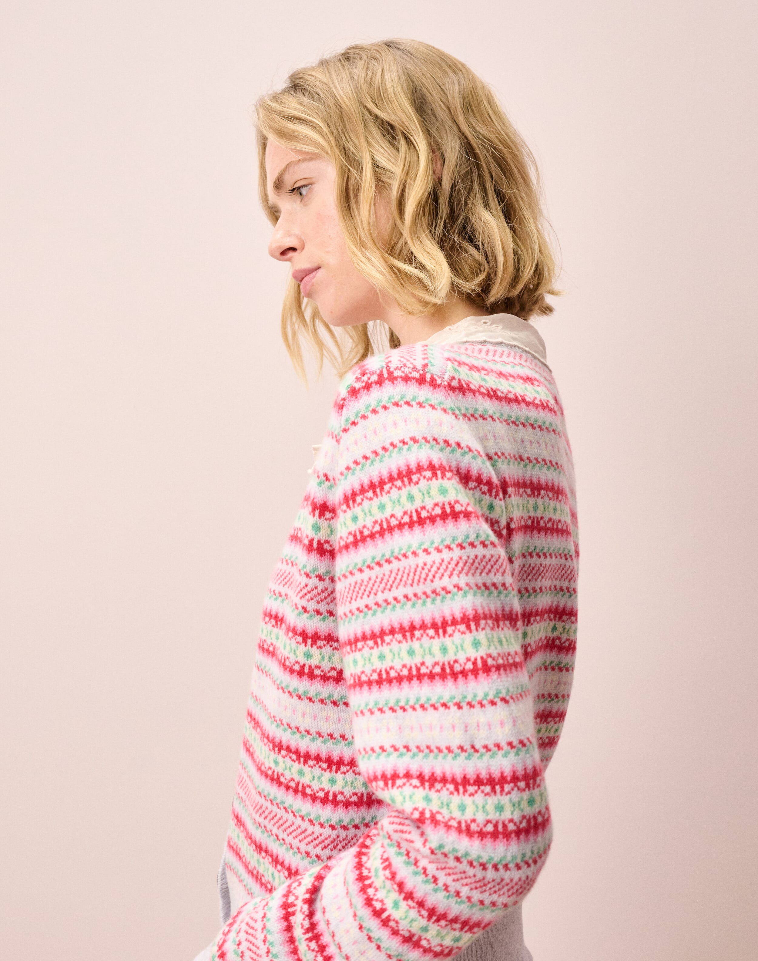 Cashmere Fair Isle V Neck Cardigan