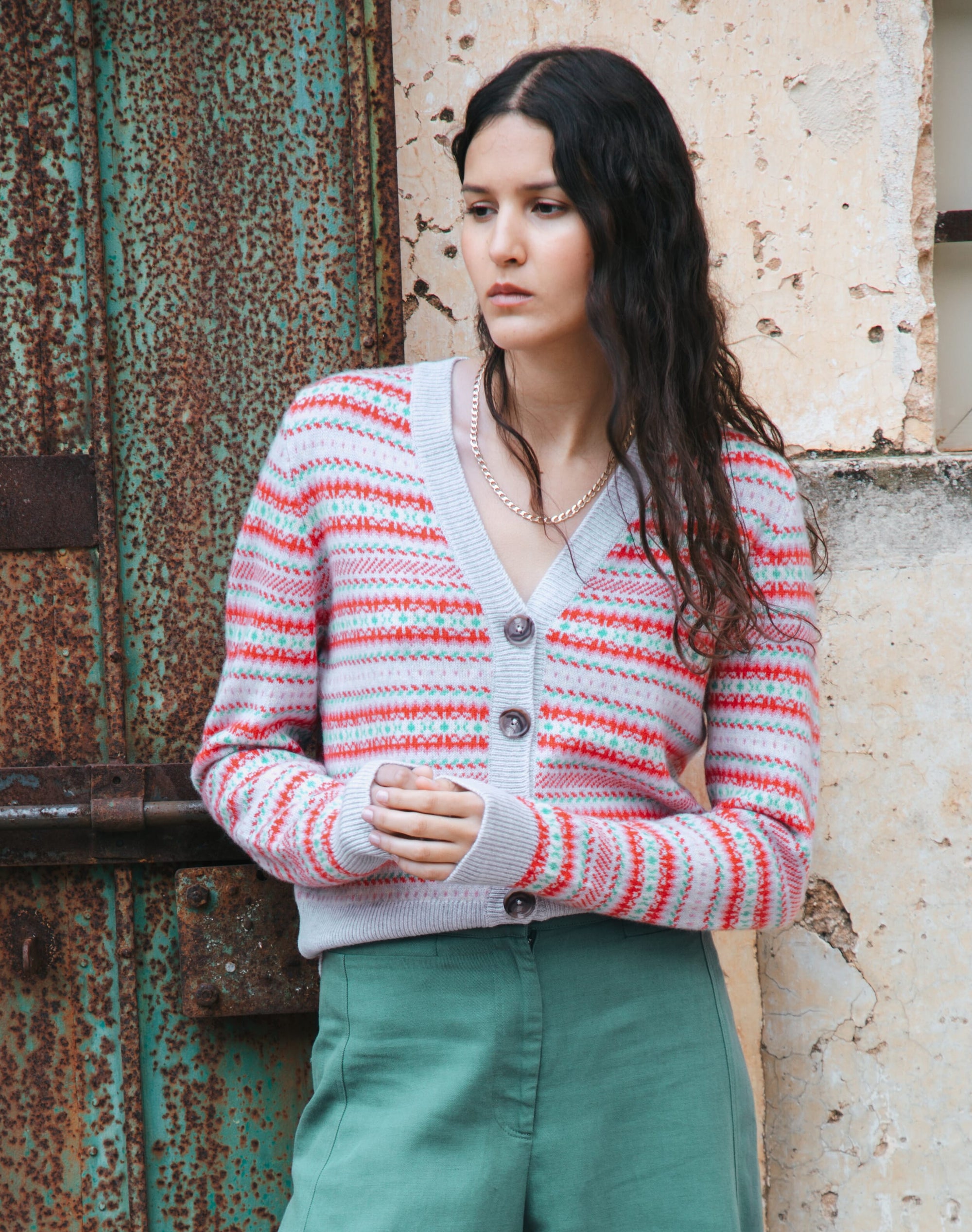 Cashmere Fair Isle V Neck Cardigan