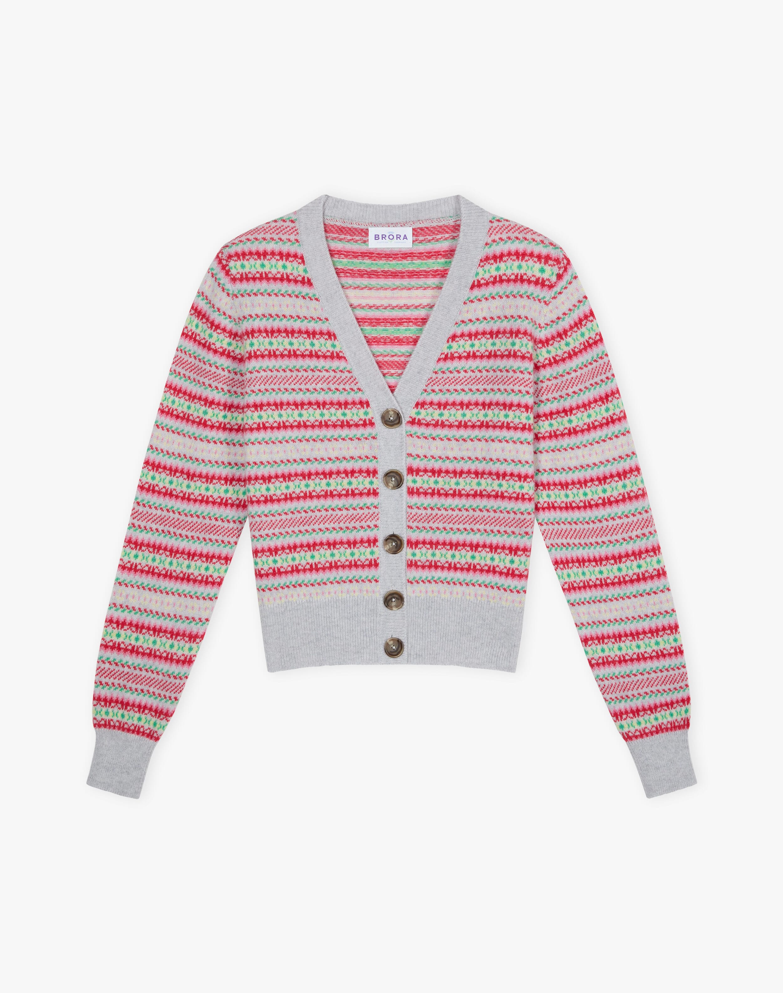 Cashmere Fair Isle V Neck Cardigan