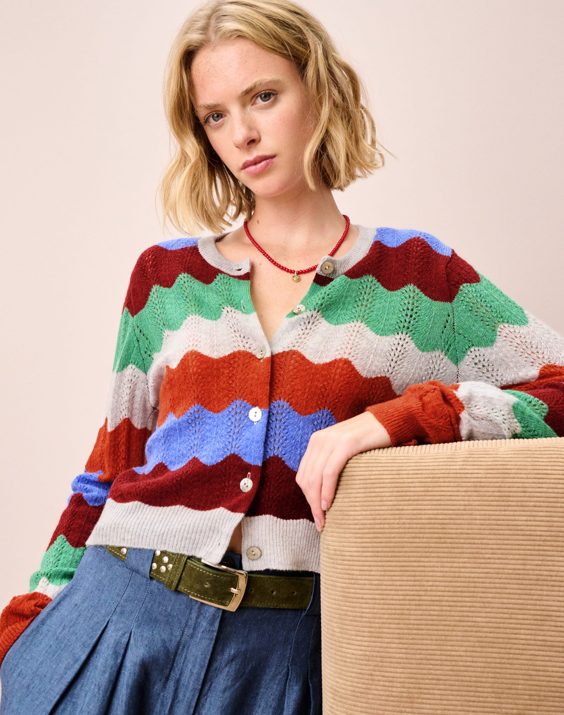 Cashmere Wave Knit Cardigan