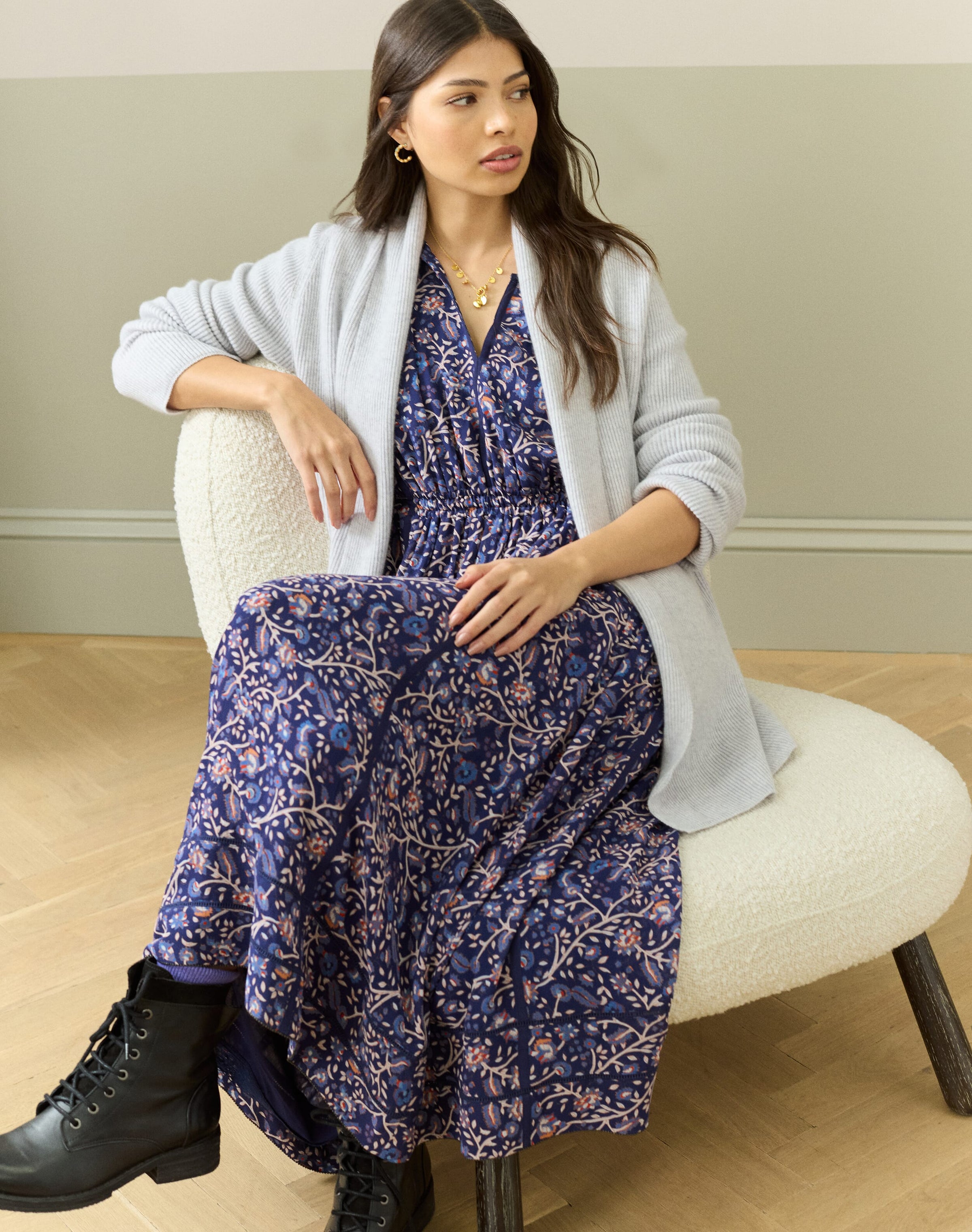 Cashmere Shawl Ribbed Cardigan