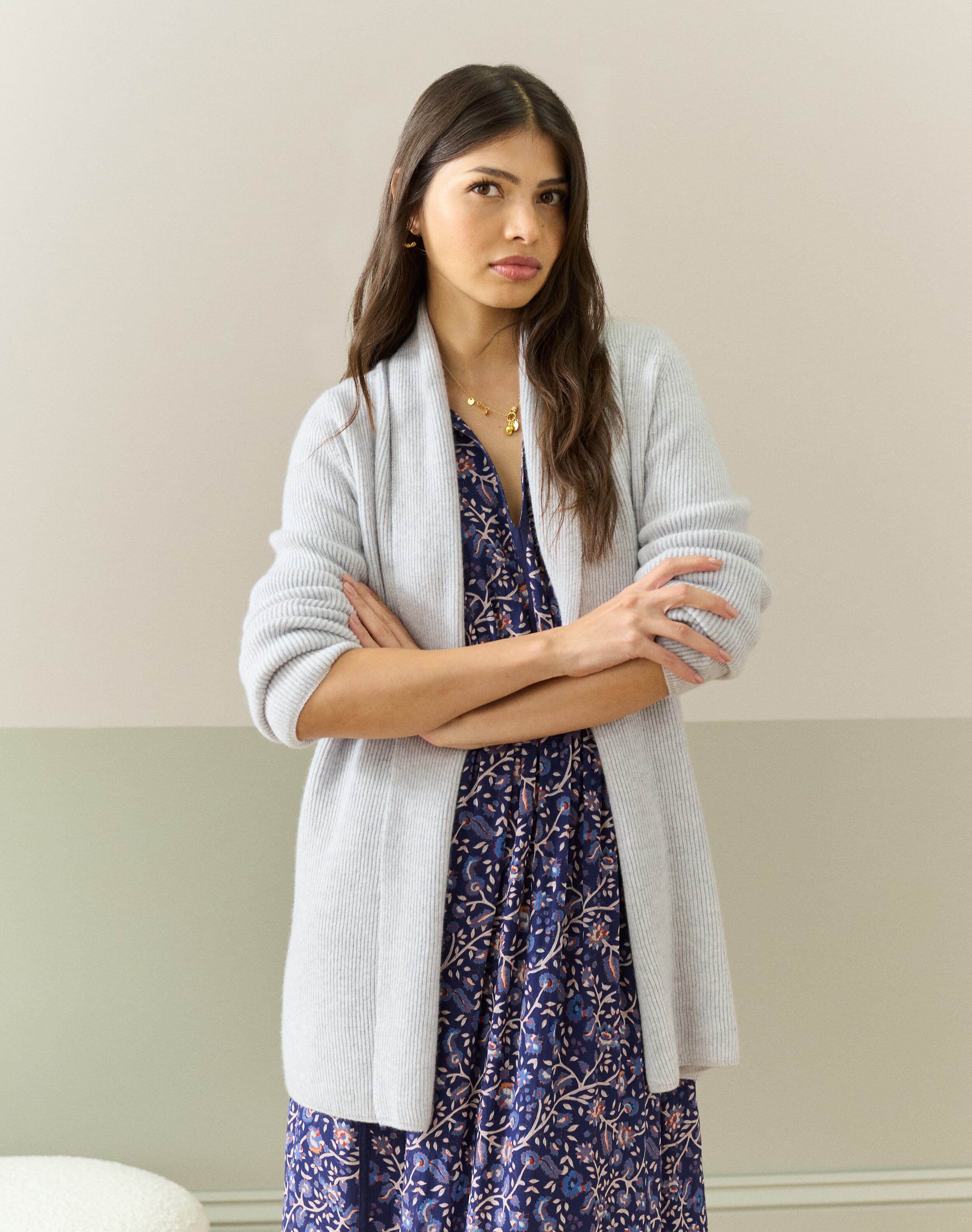 Cashmere Shawl Ribbed Cardigan