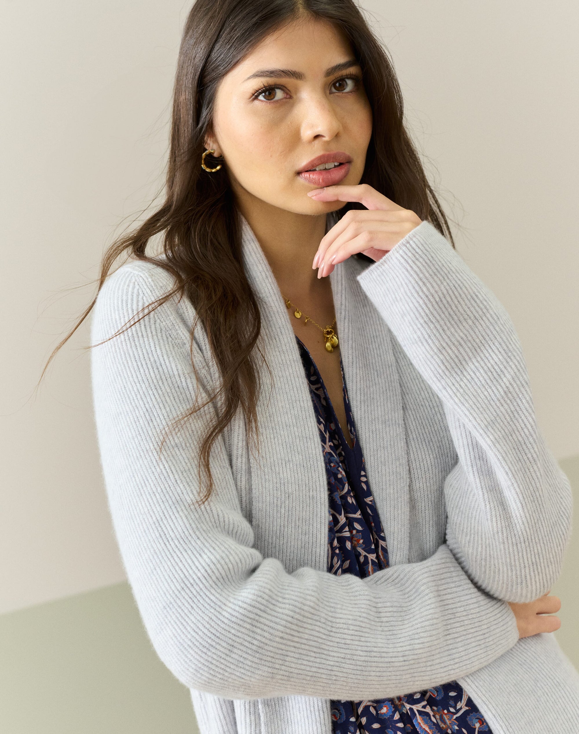 Cashmere Shawl Ribbed Cardigan