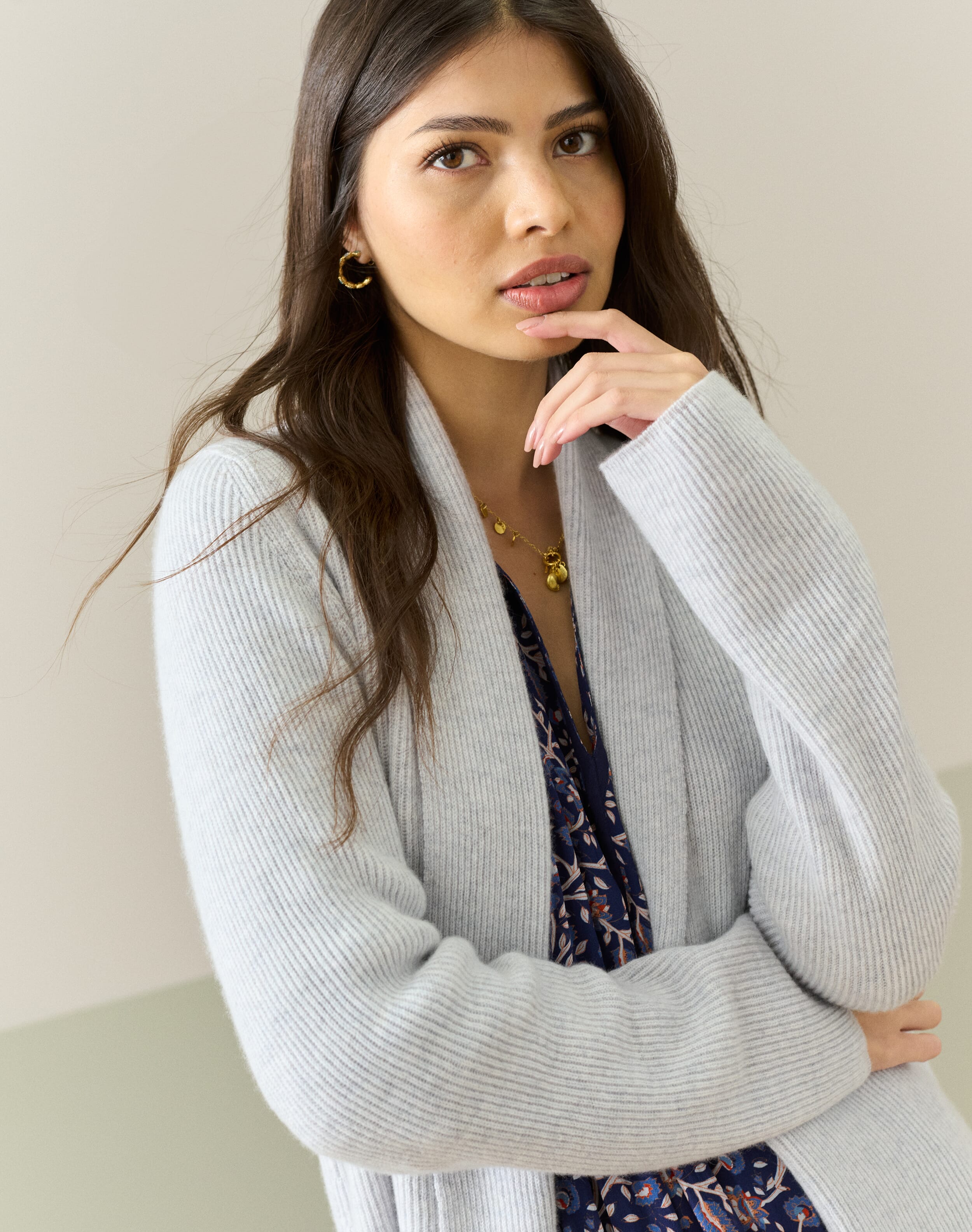 Cashmere Shawl Ribbed Cardigan