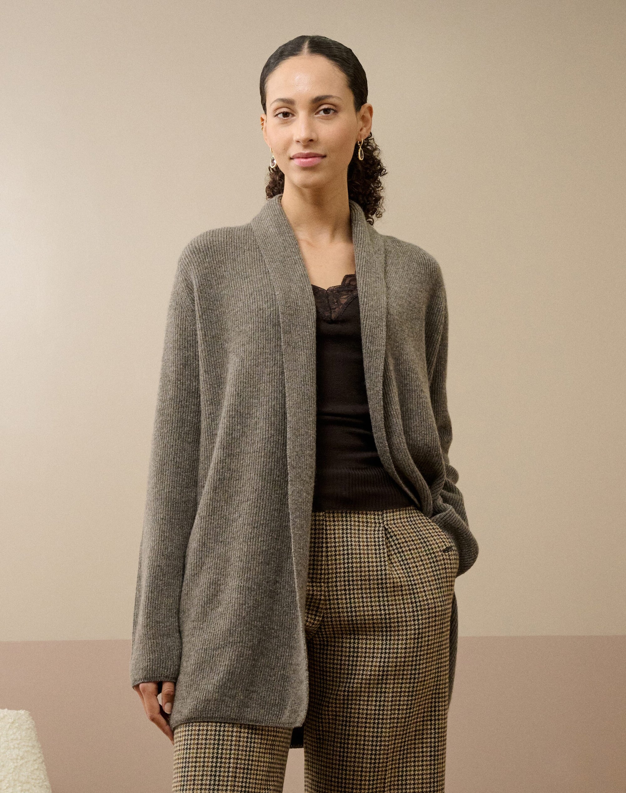 Cashmere Shawl Ribbed Cardigan
