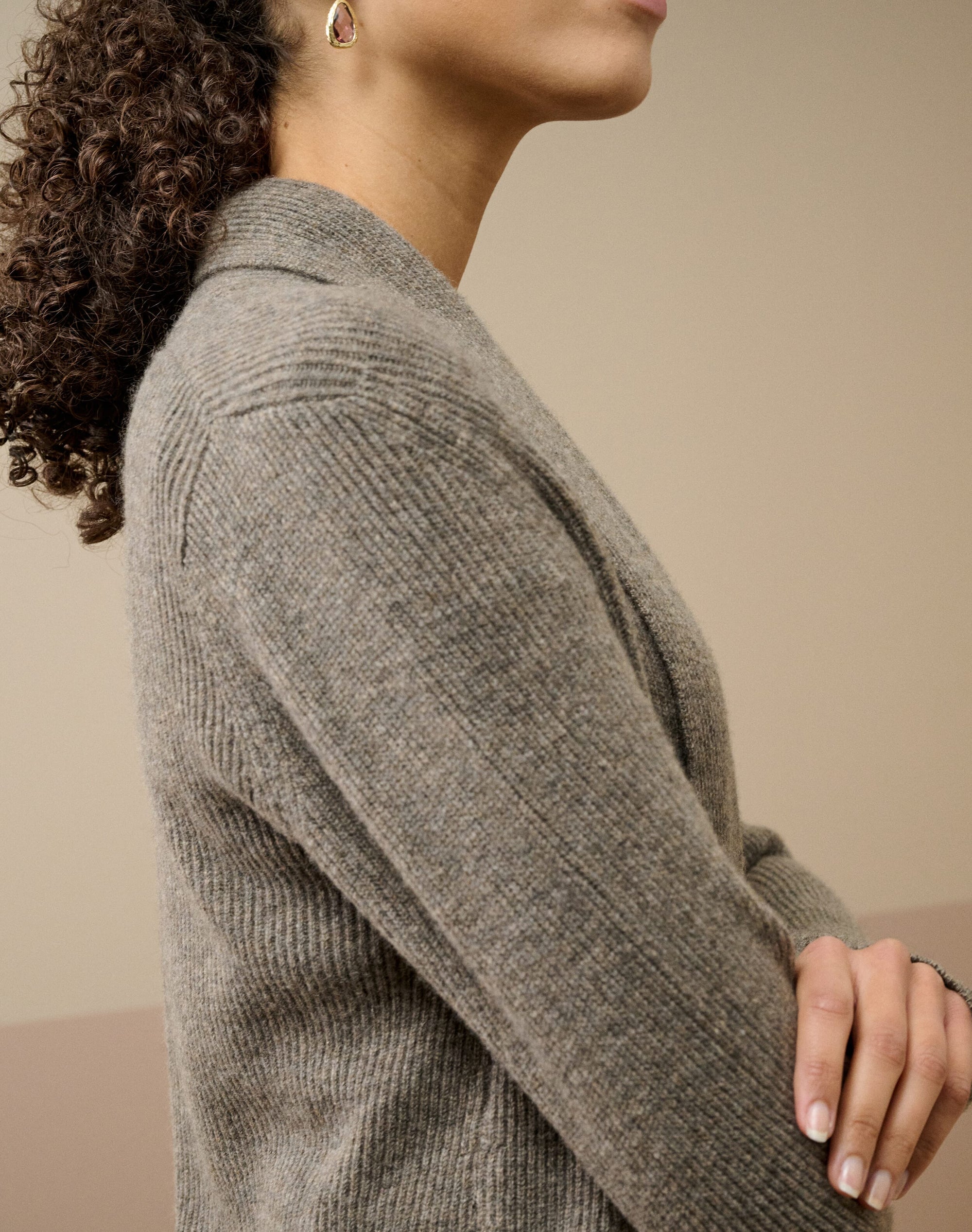 Cashmere Shawl Ribbed Cardigan