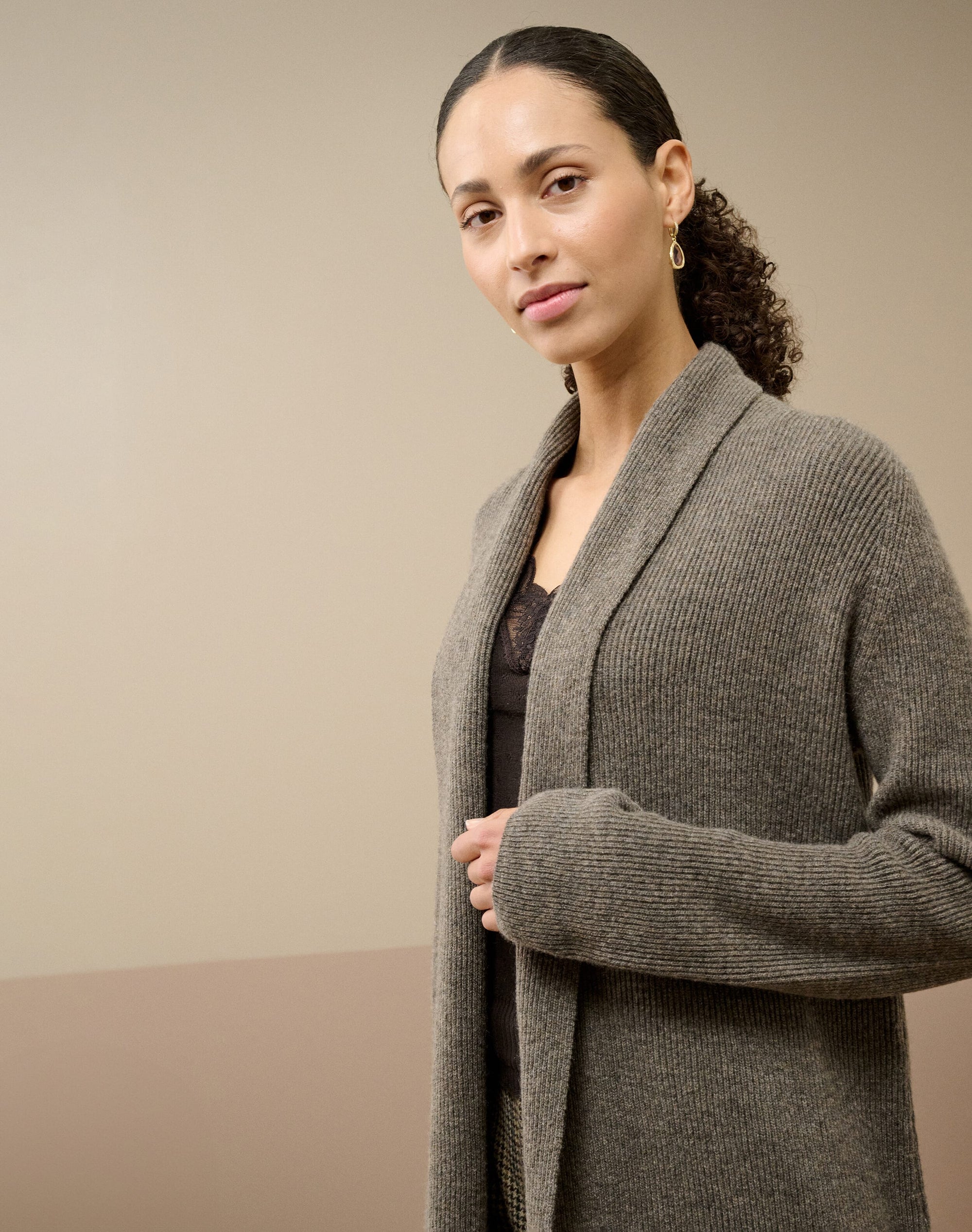 Cashmere Shawl Ribbed Cardigan