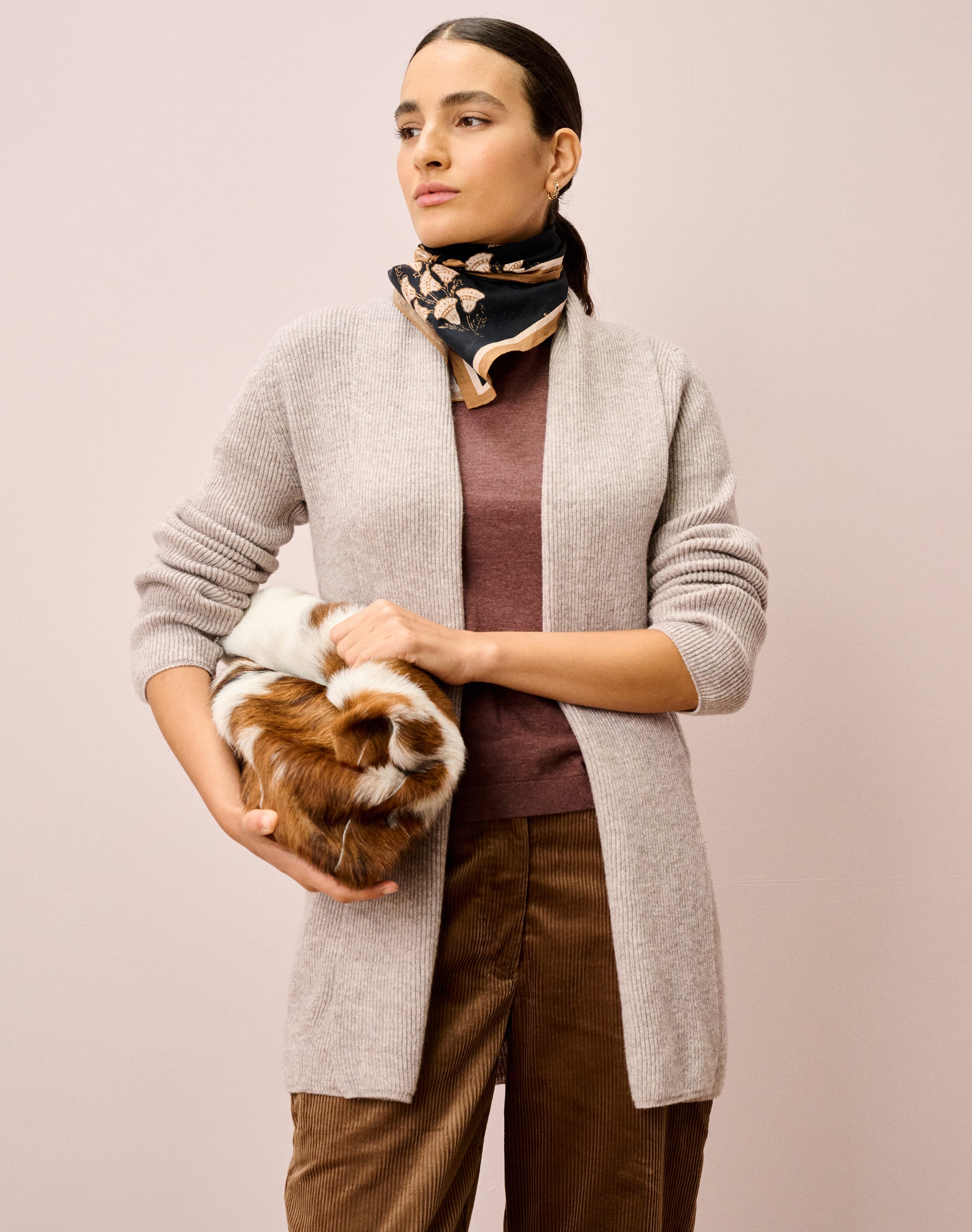 Cashmere Shawl Ribbed Cardigan