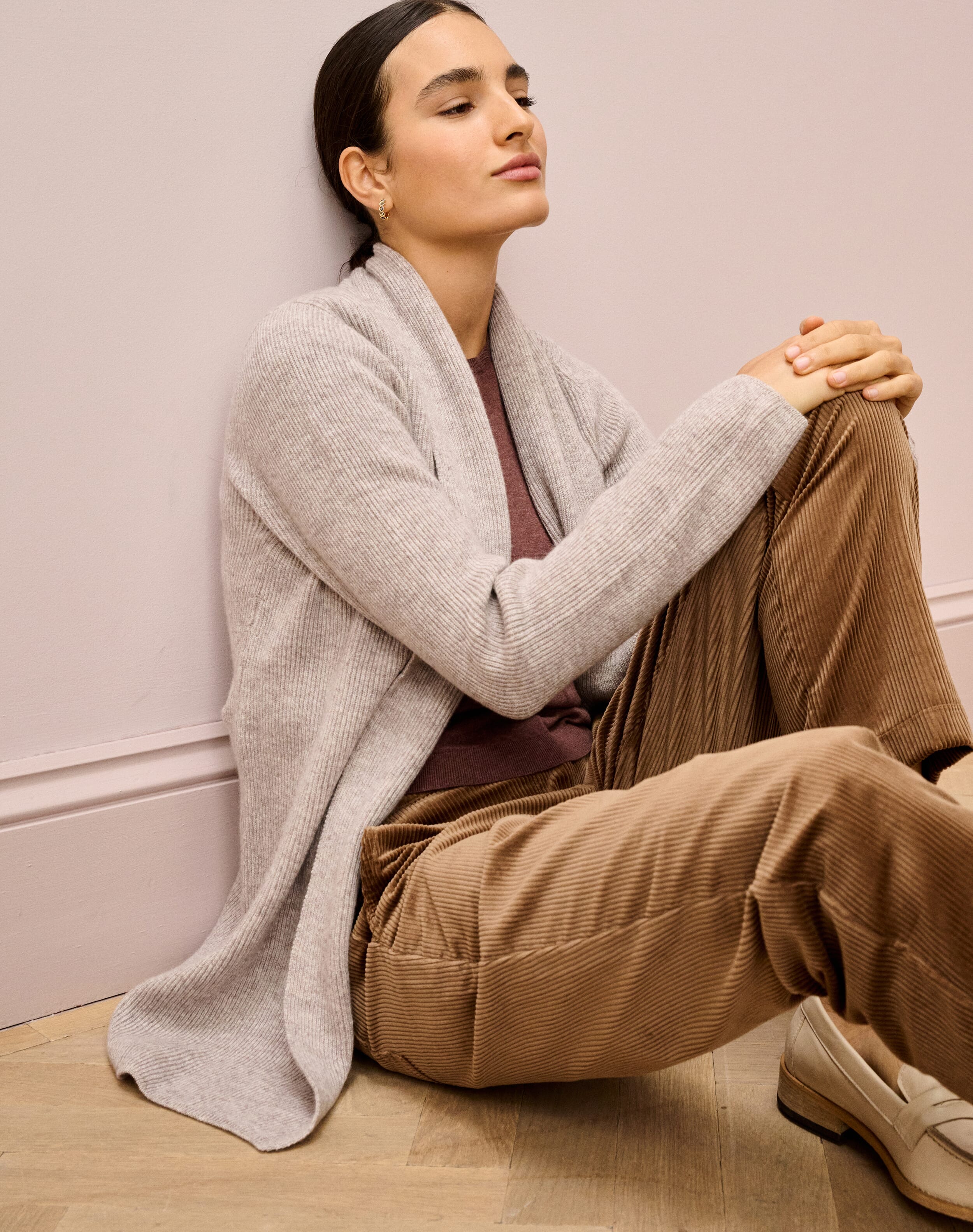 Cashmere Shawl Ribbed Cardigan