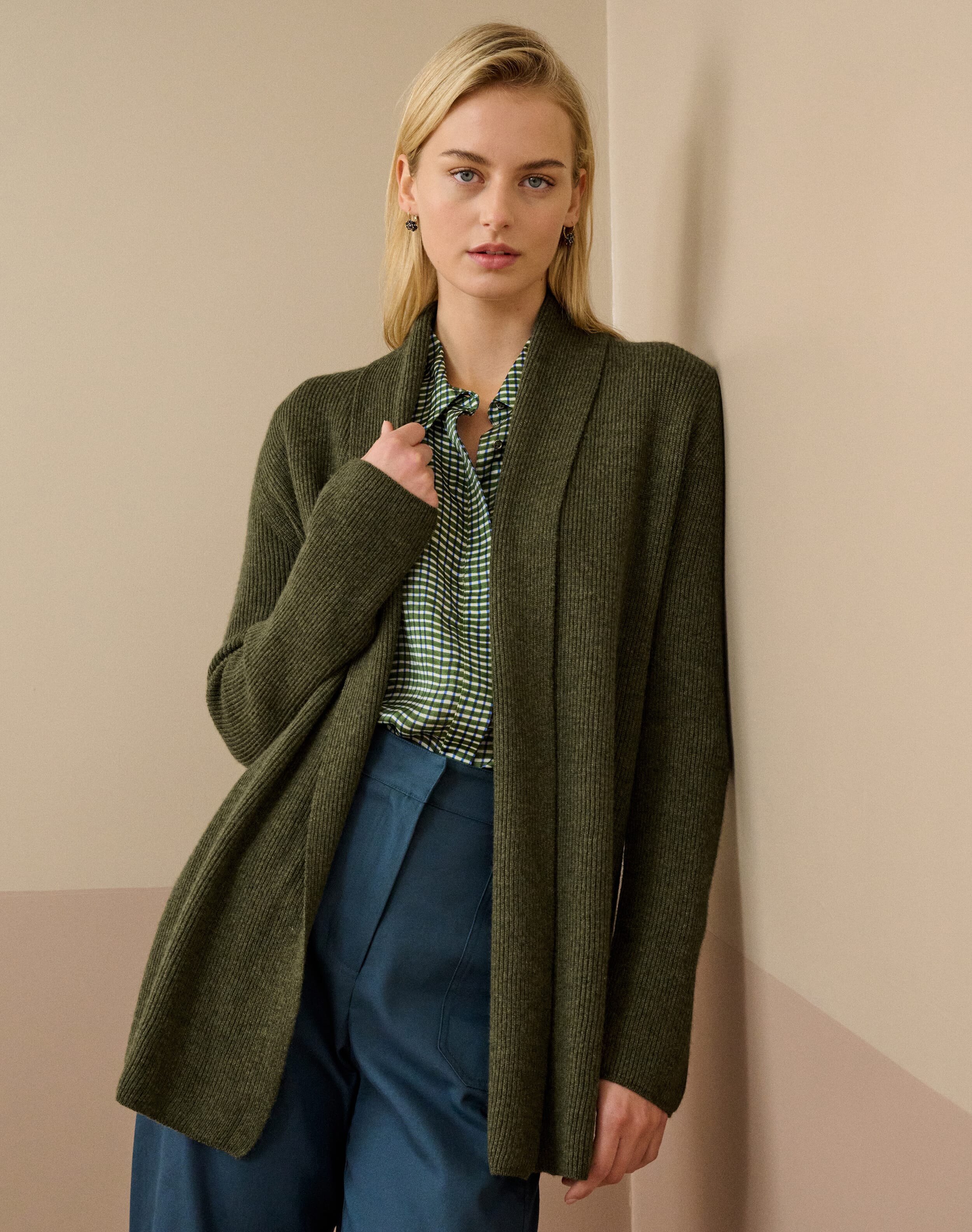 Cashmere Shawl Ribbed Cardigan