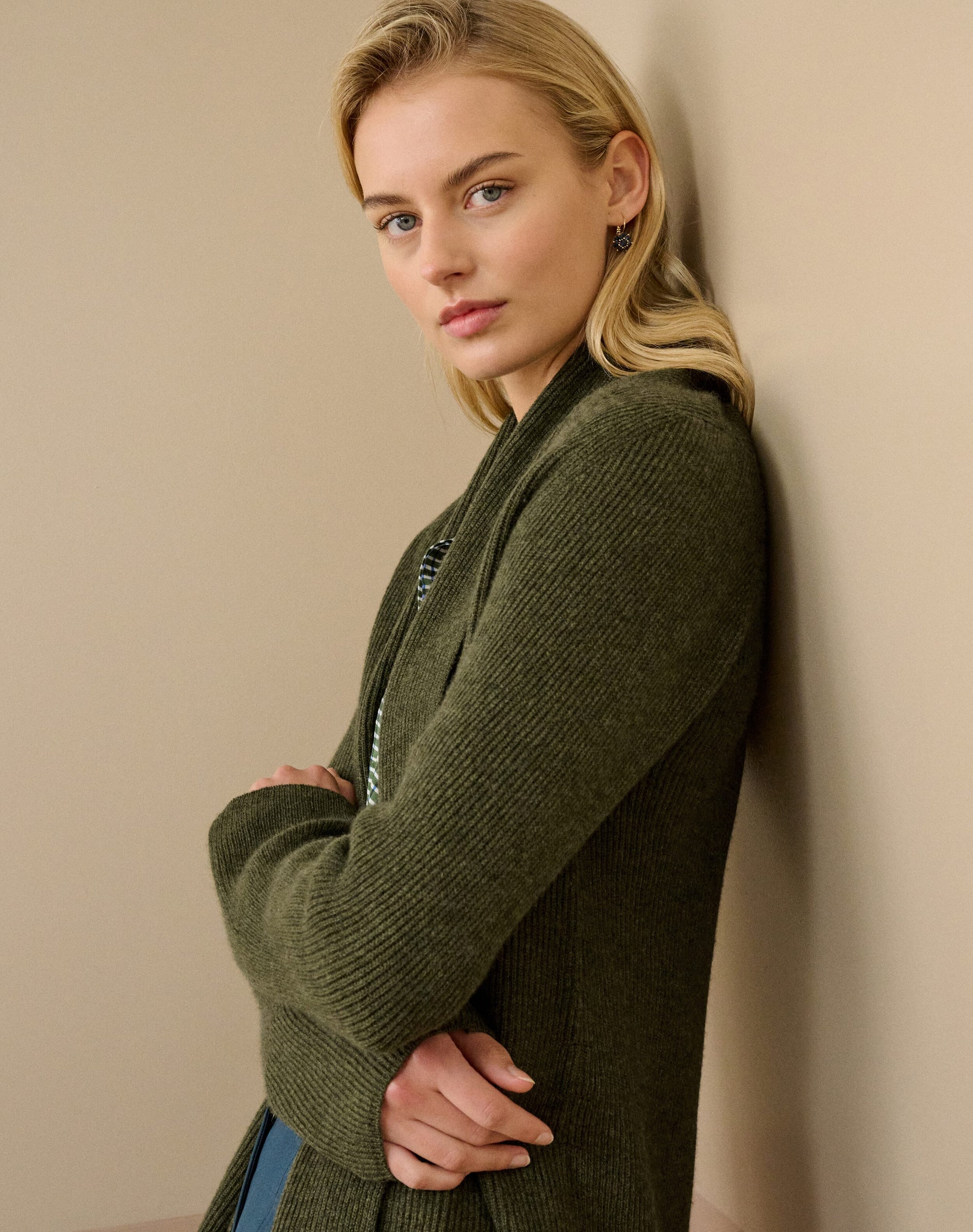 Cashmere Shawl Ribbed Cardigan