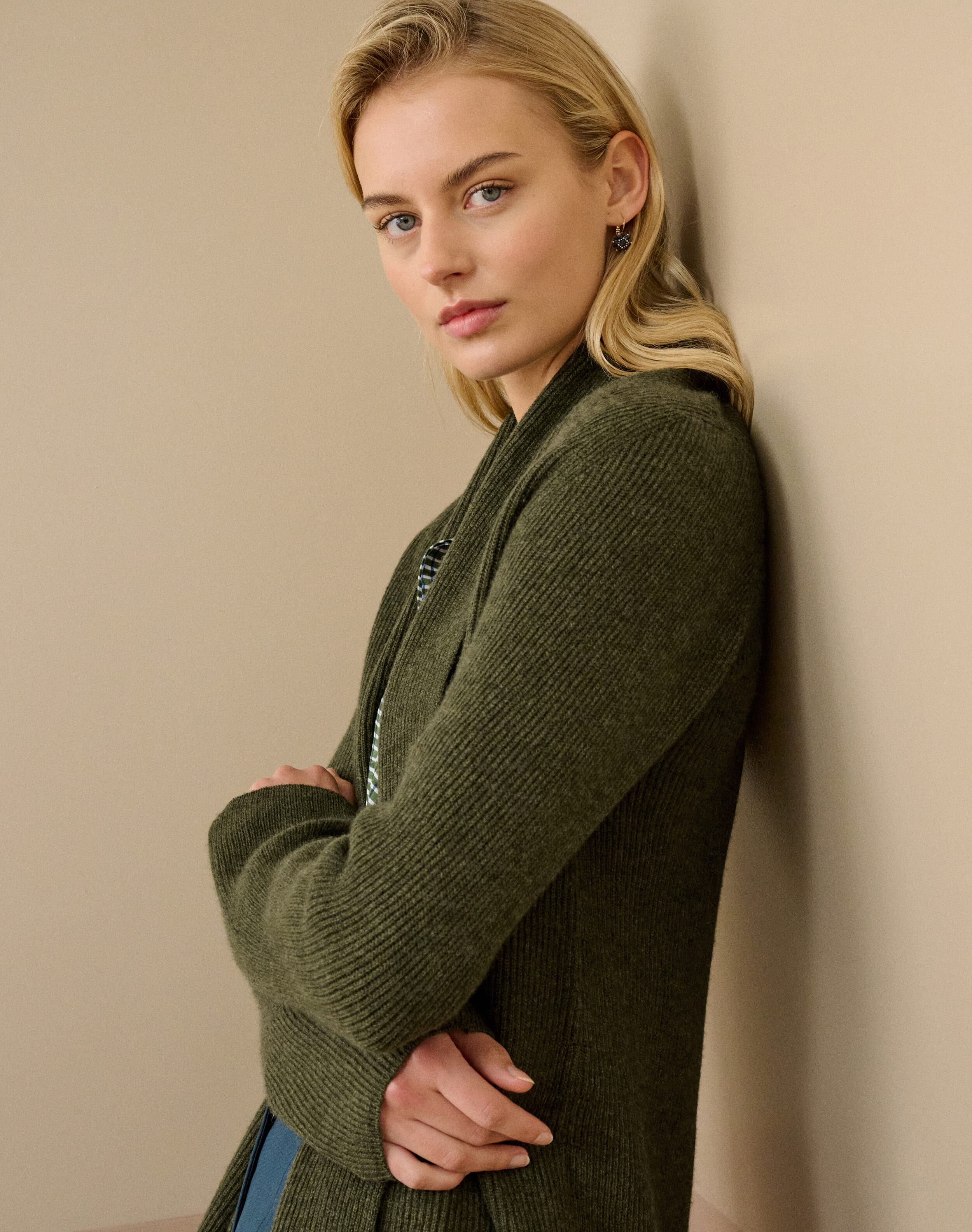Cashmere Shawl Ribbed Cardigan