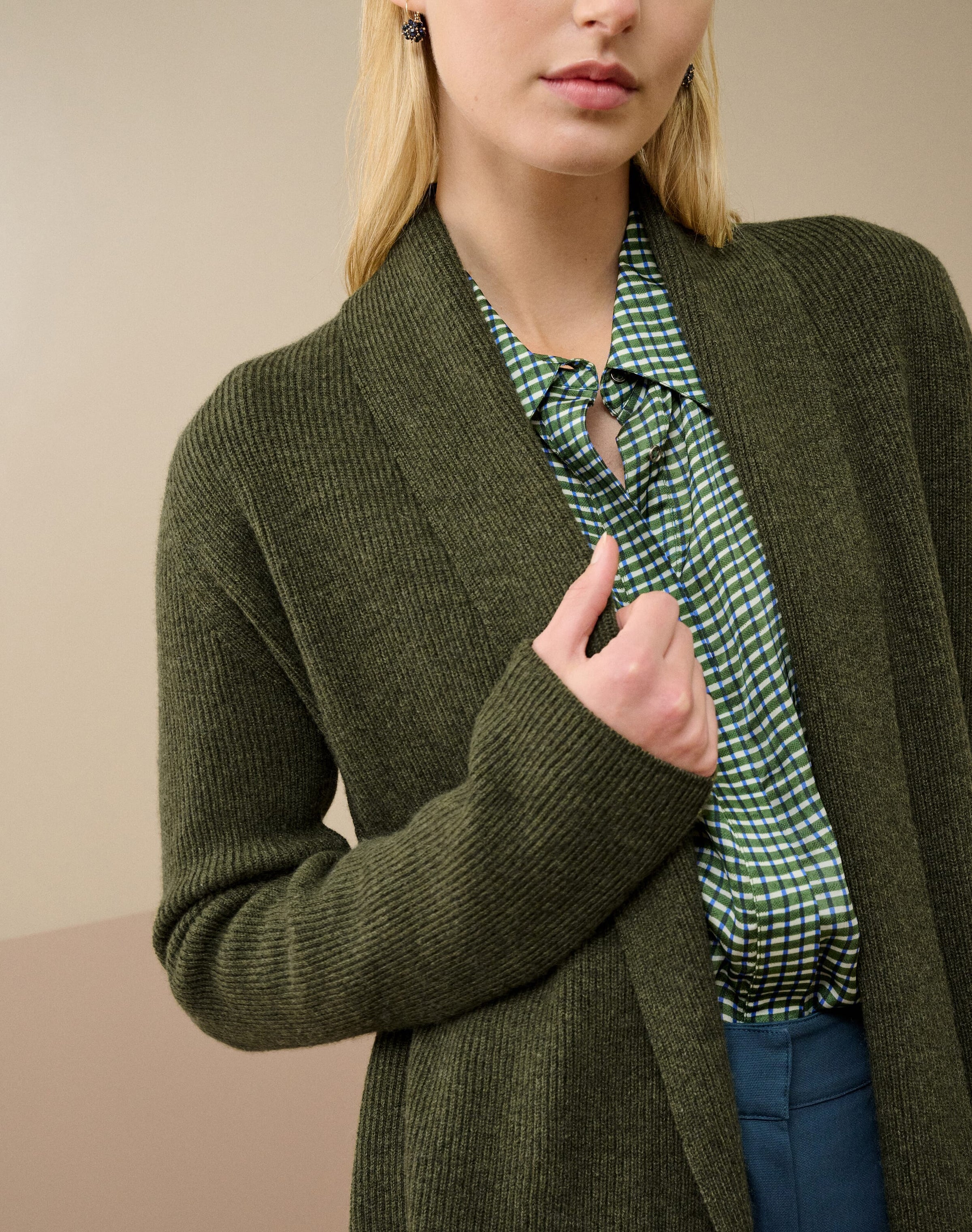 Cashmere Shawl Ribbed Cardigan