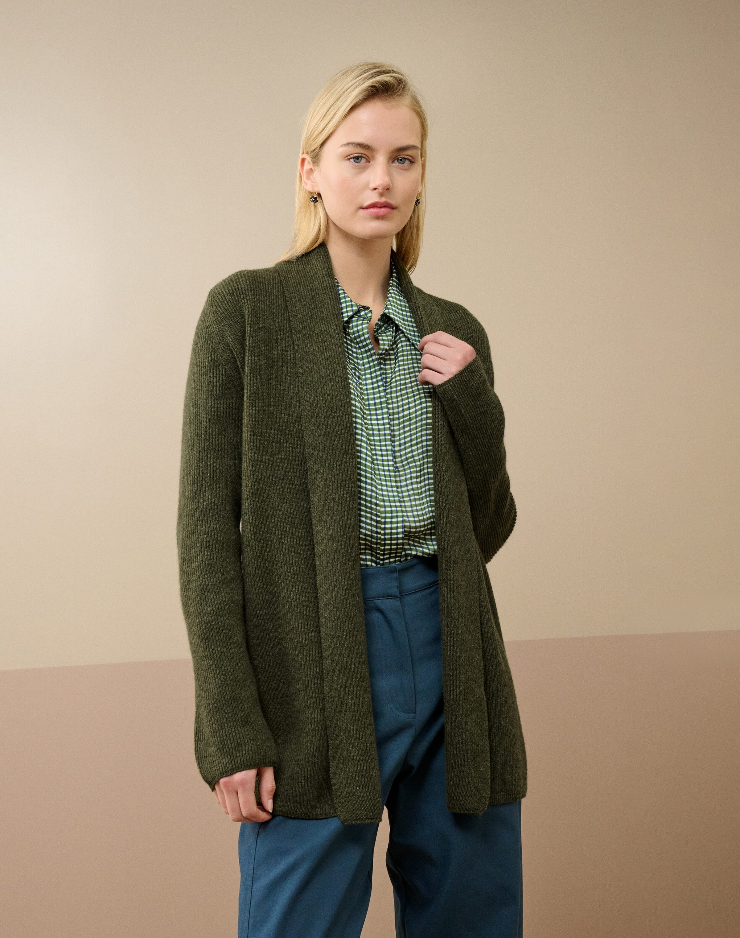 Cashmere Shawl Ribbed Cardigan