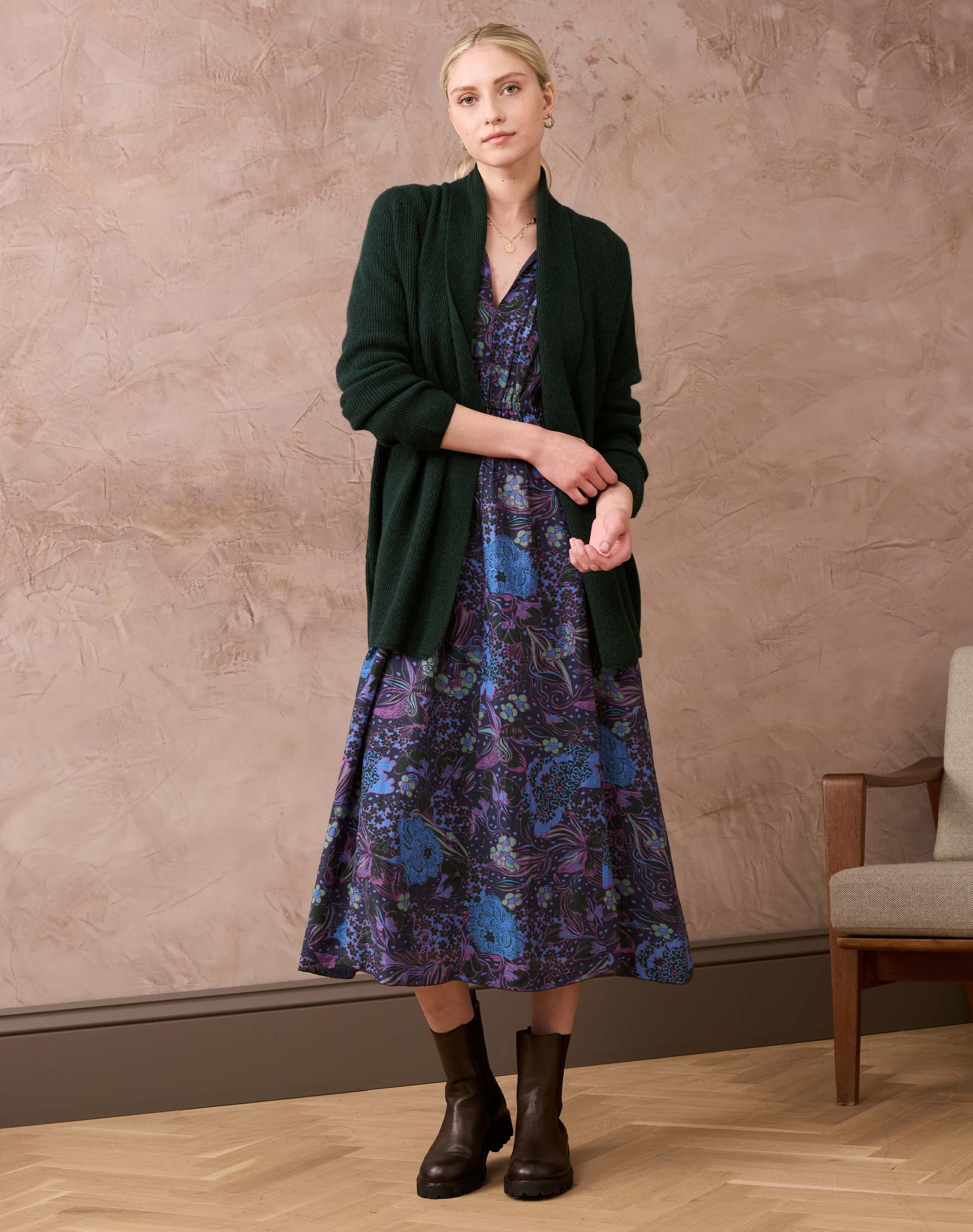 Cashmere Shawl Ribbed Cardigan