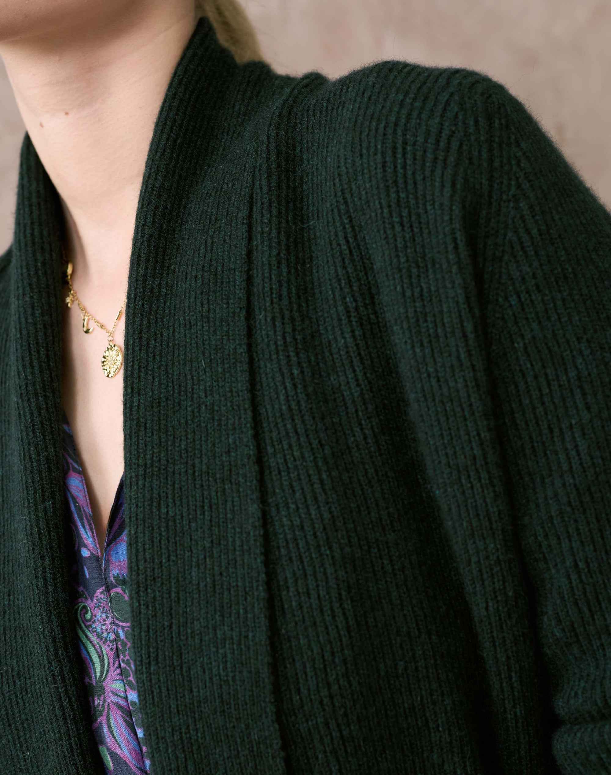 Cashmere Shawl Ribbed Cardigan