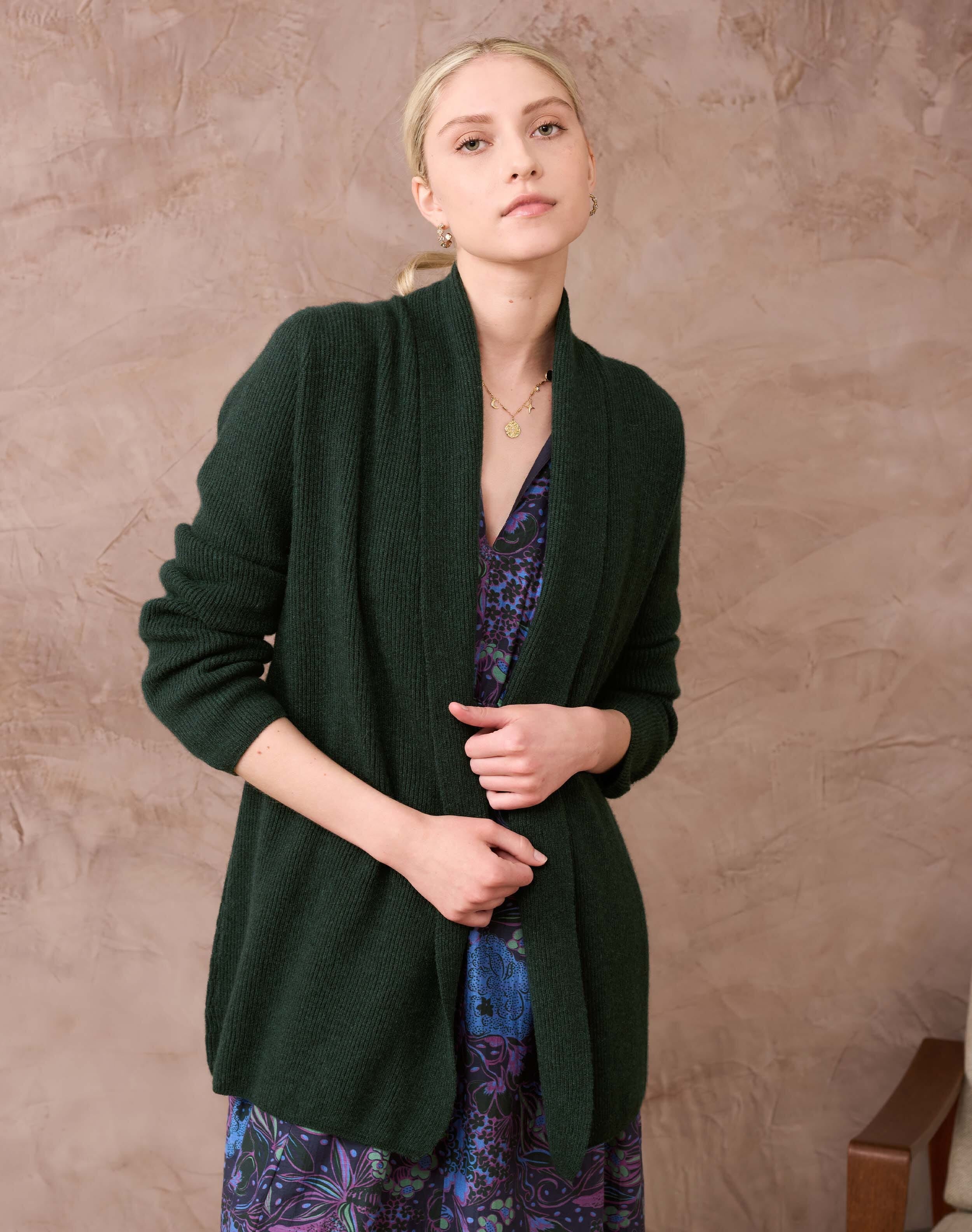 Cashmere Shawl Ribbed Cardigan
