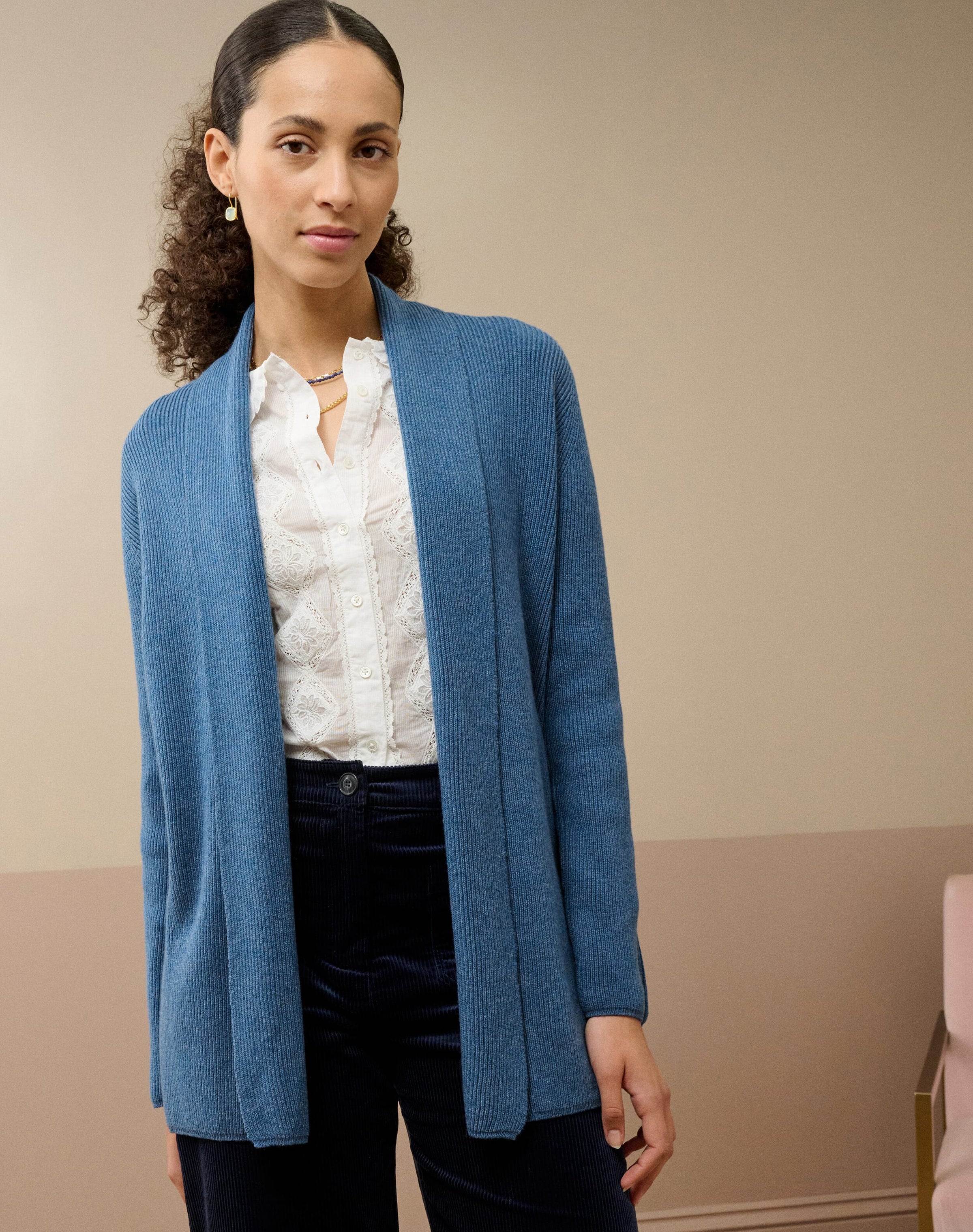 Cashmere Shawl Ribbed Cardigan