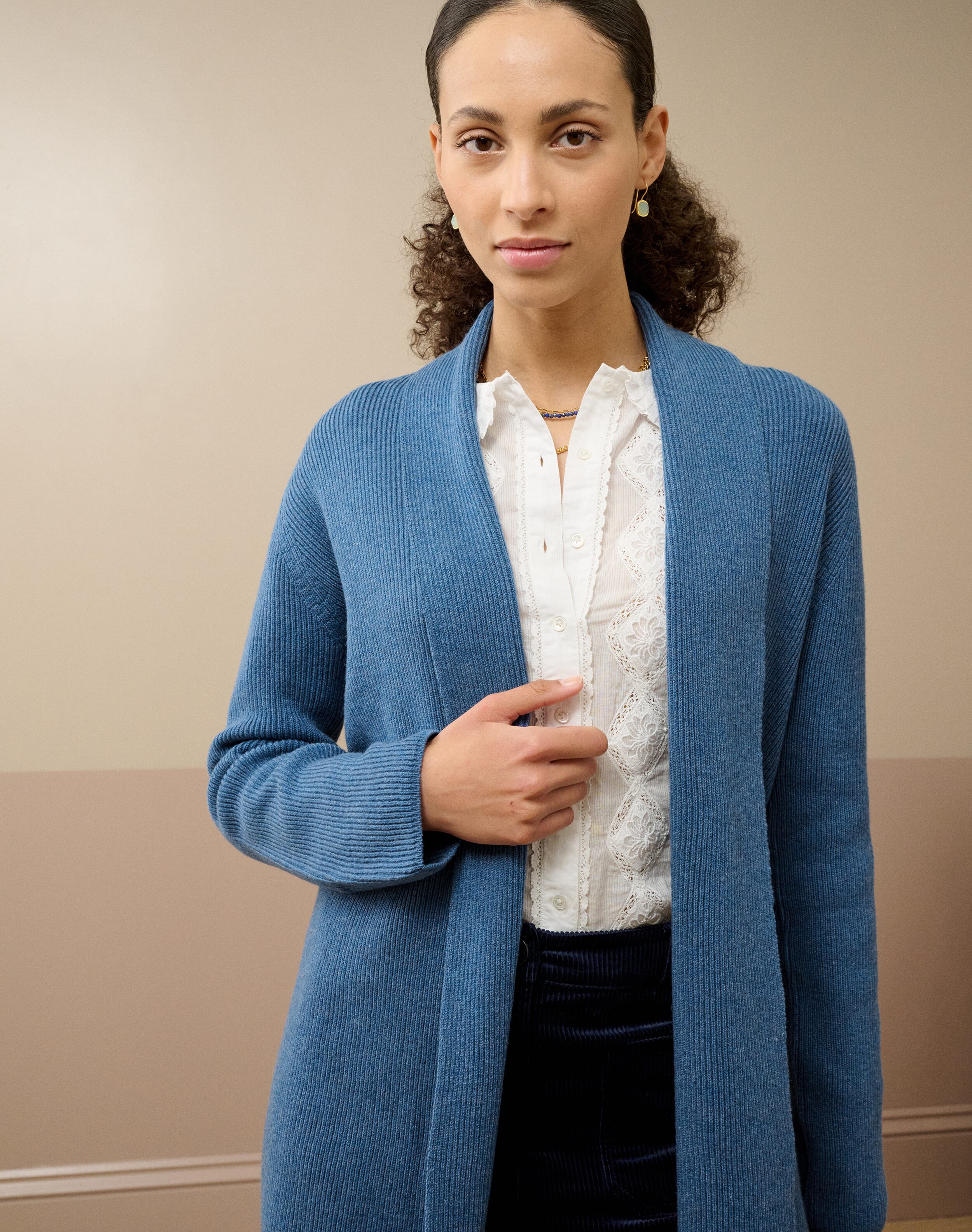 Cashmere Shawl Ribbed Cardigan