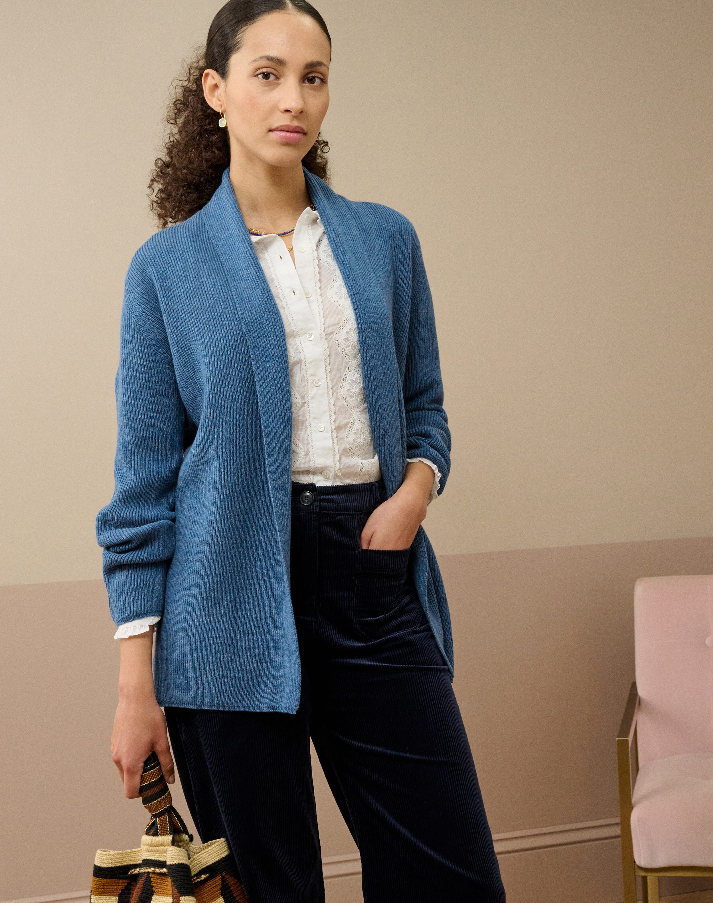 Cashmere Shawl Ribbed Cardigan