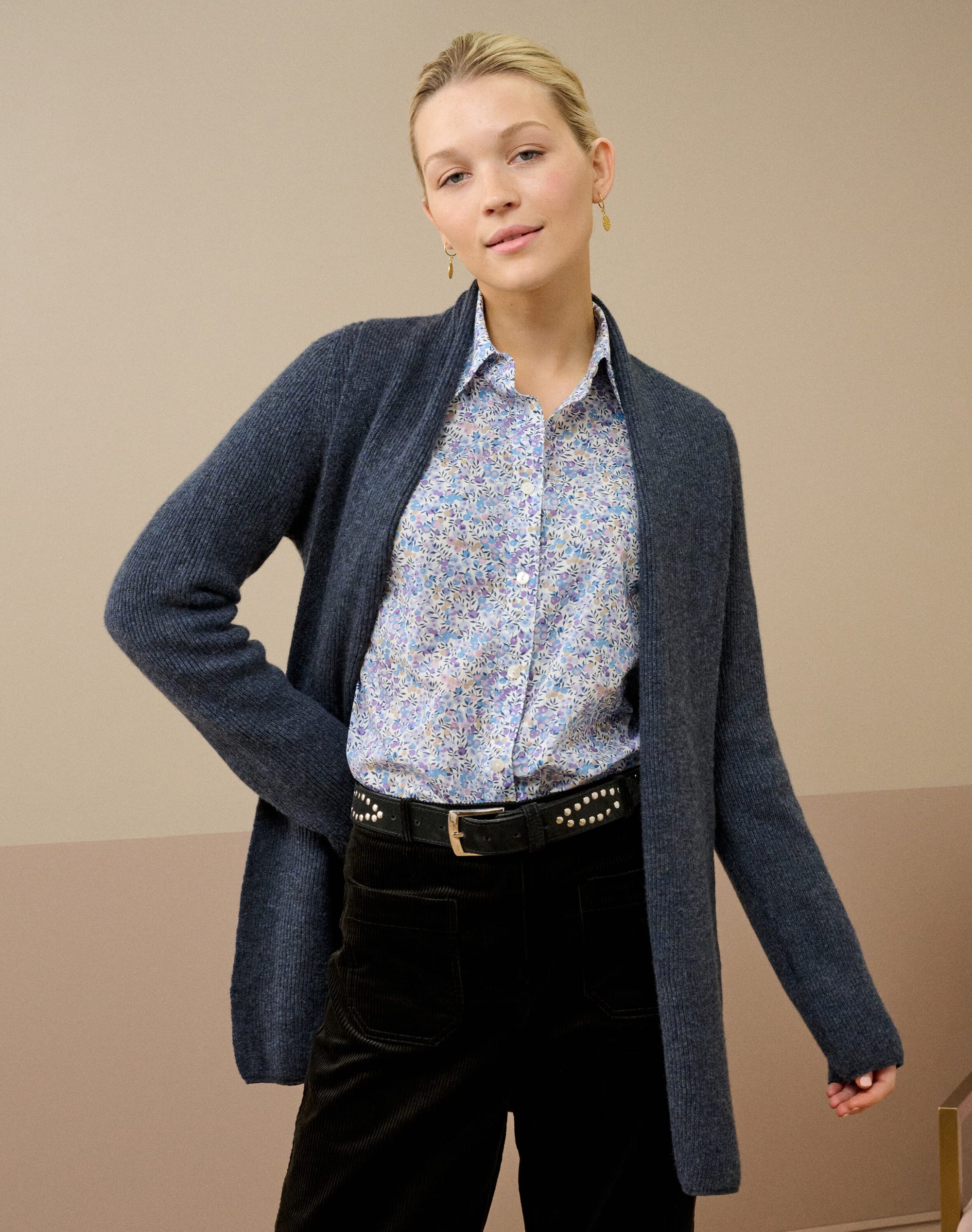 Cashmere Shawl Ribbed Cardigan