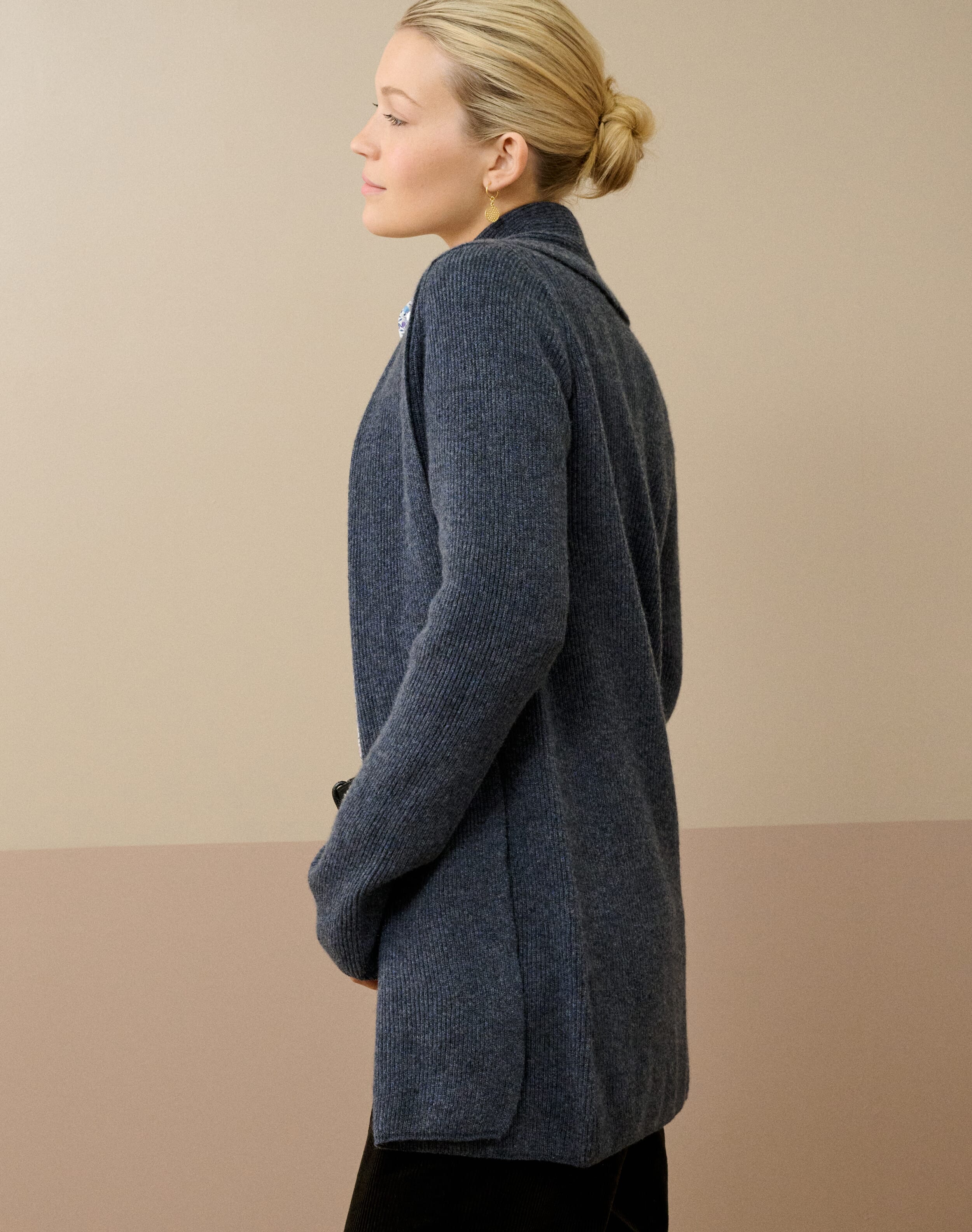 Cashmere Shawl Ribbed Cardigan