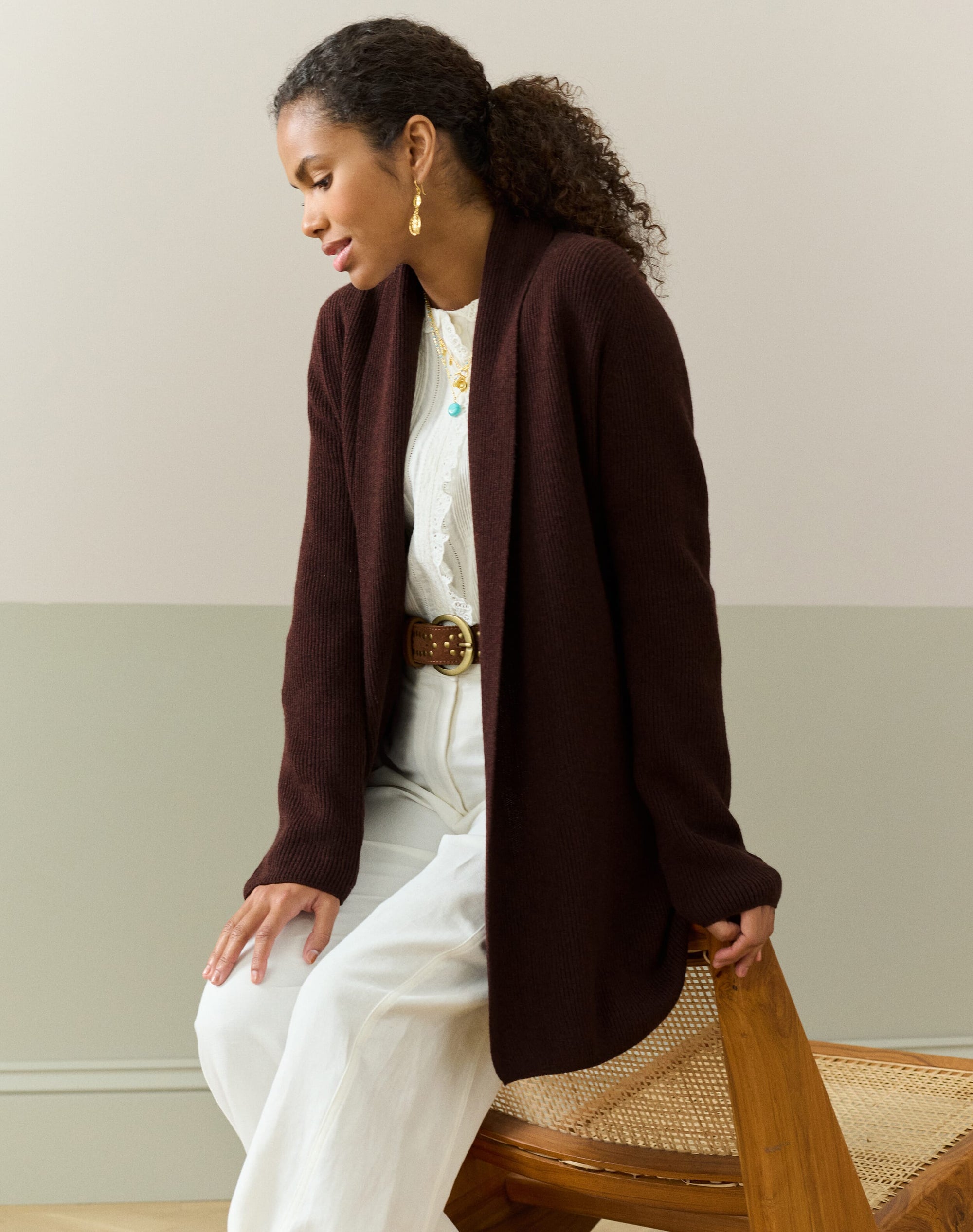 Cashmere Shawl Ribbed Cardigan