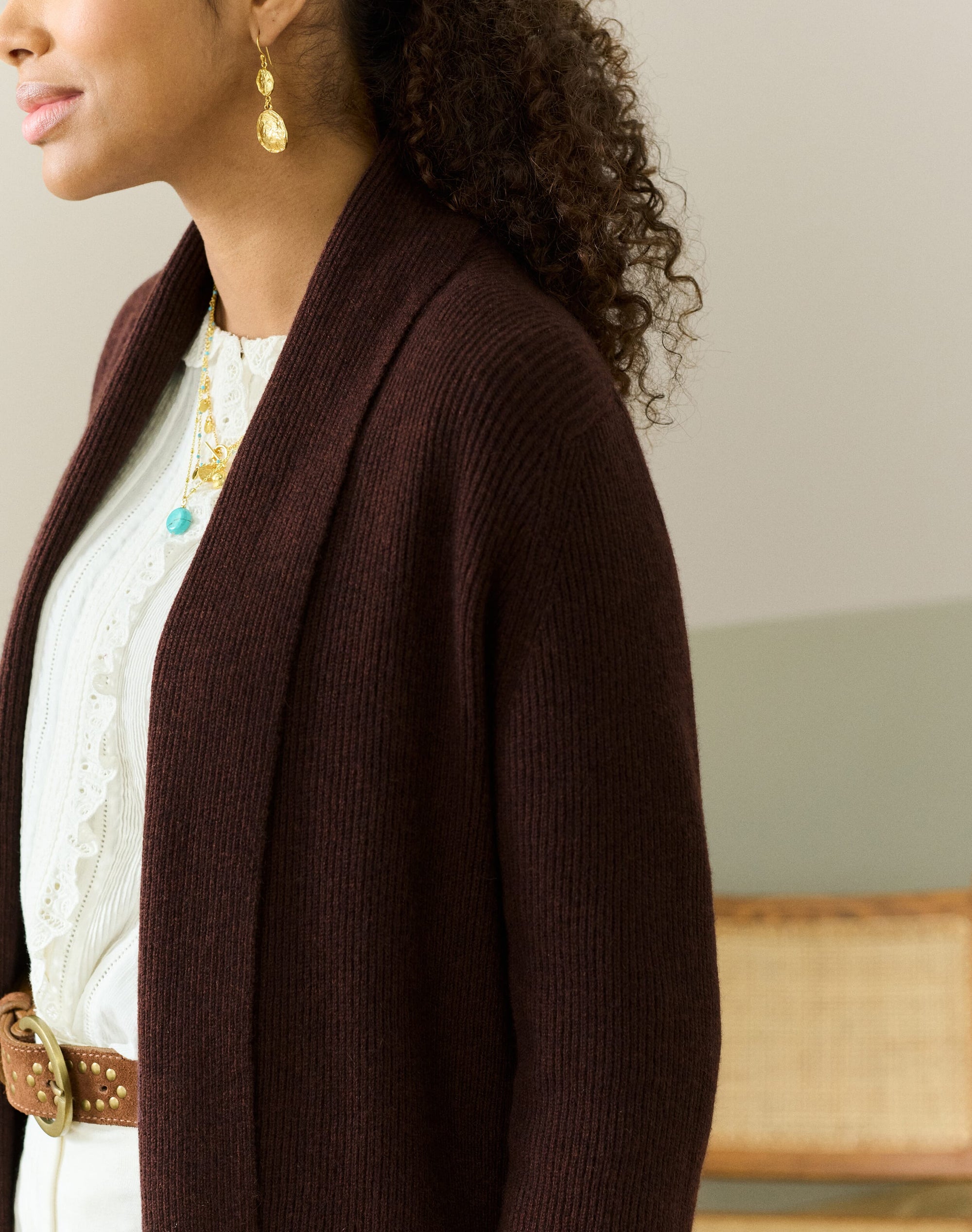 Cashmere Shawl Ribbed Cardigan