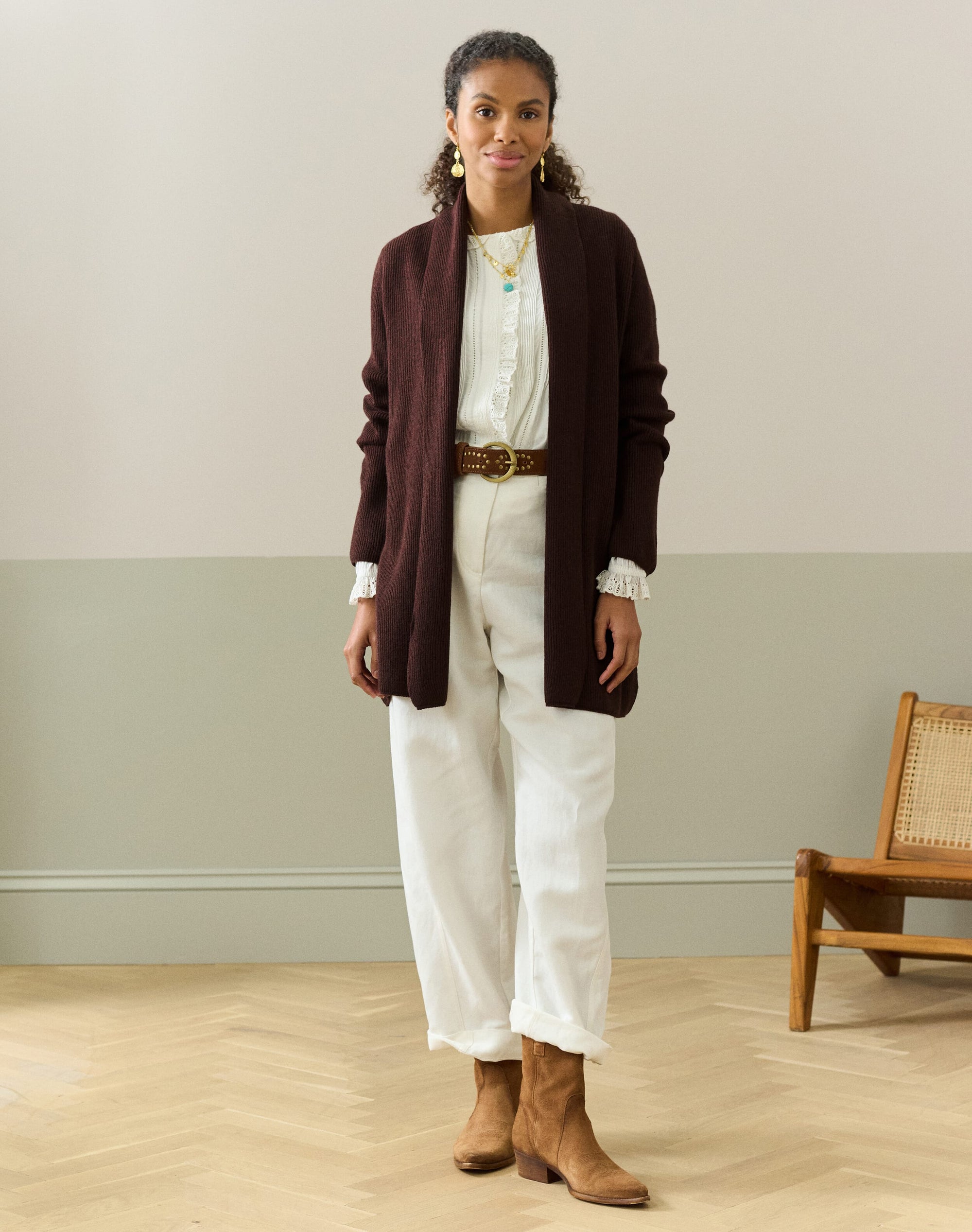 Cashmere Shawl Ribbed Cardigan