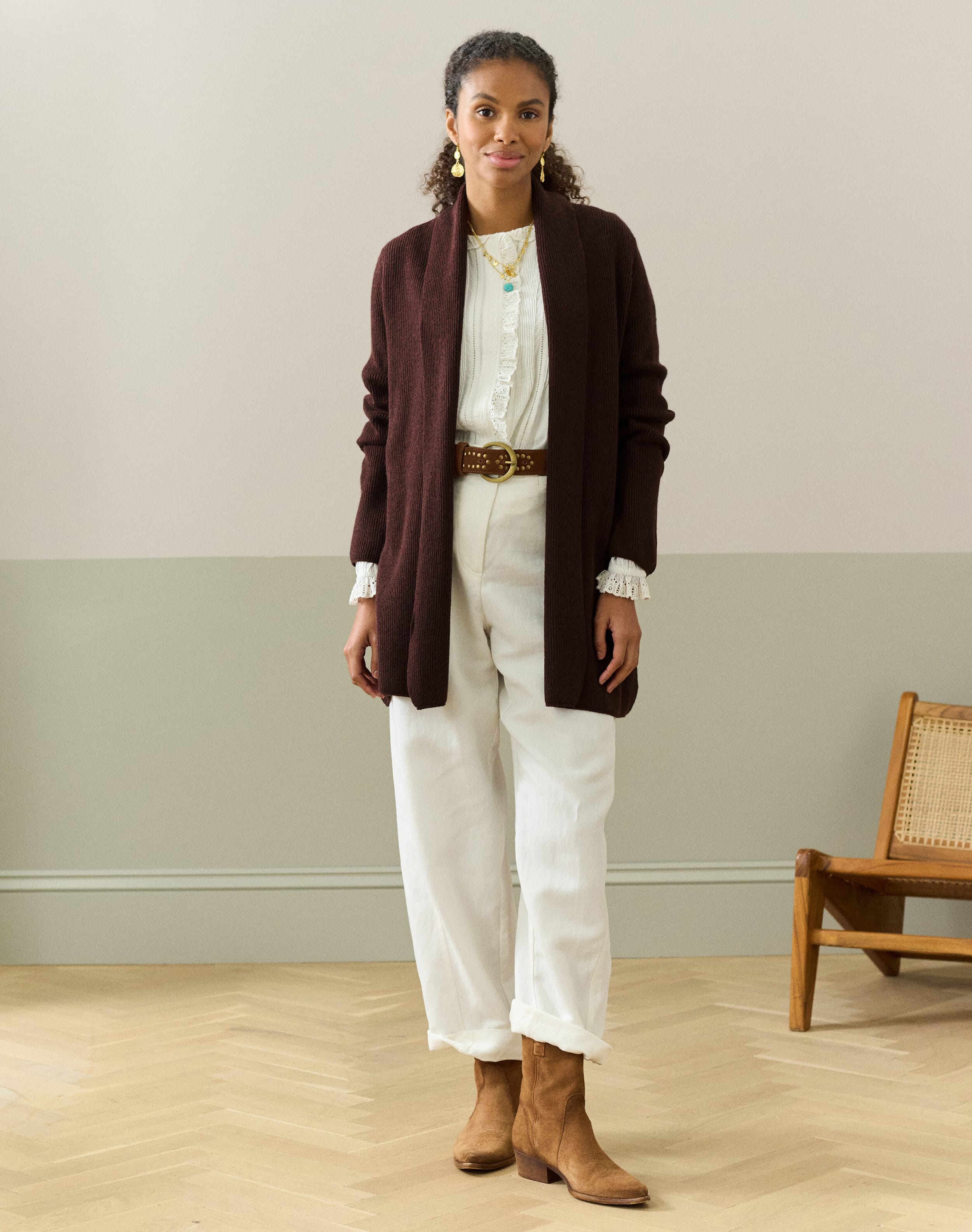 Cashmere Shawl Ribbed Cardigan